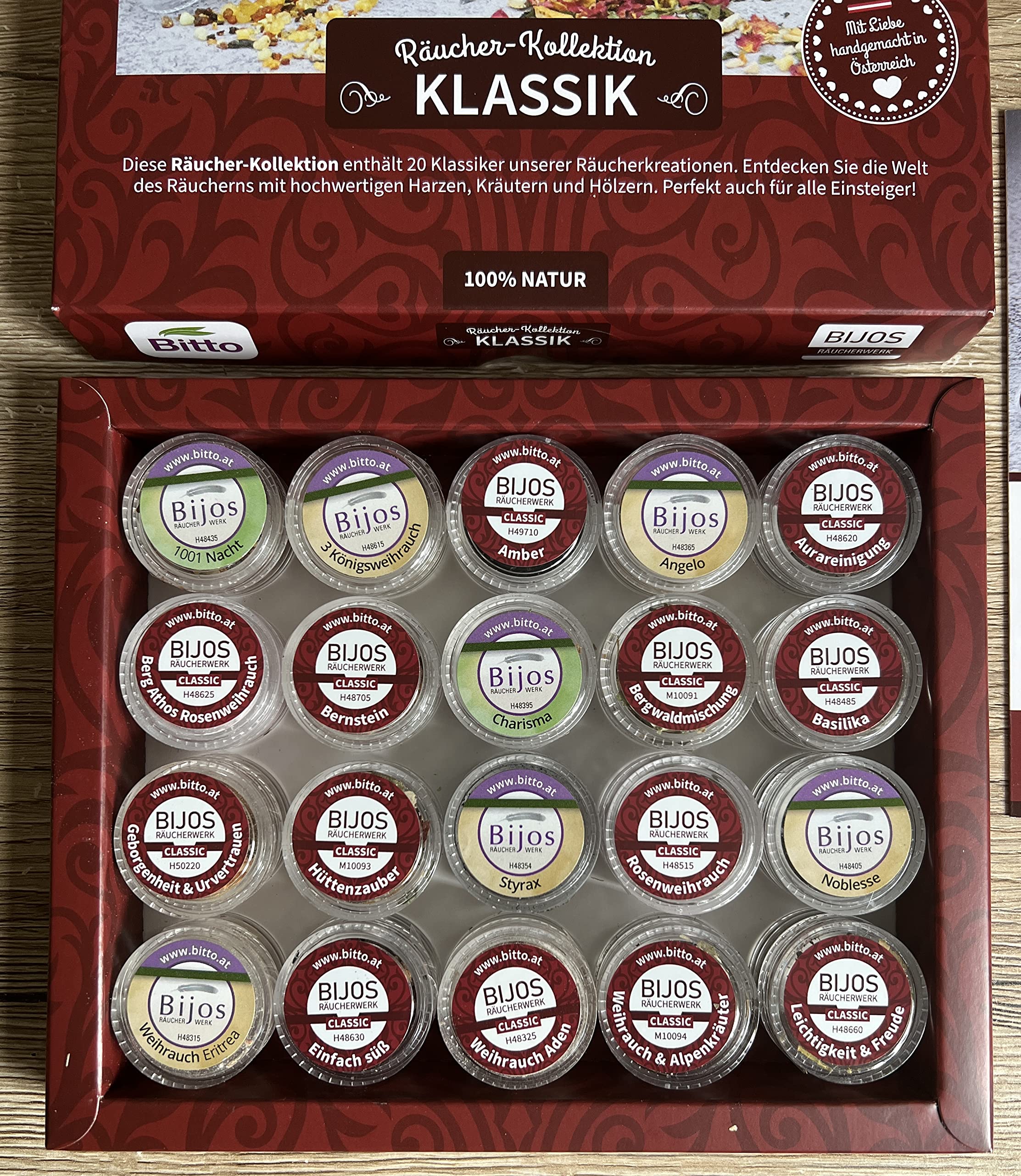 Bijos - Scatola di incenso classica con 20 incensi selezionati e musica rilassante, CD salute/benessere