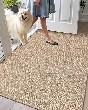 Color&Geometry Ultra Thin Indoor Door Mat Non Slip Rubber Backed Dirt Trapper 36x56(Rolled-up NO Creases), Rugs for Entryway, Front Door Mat Indoor Washable Low-Profile Entry Mat, Khaki