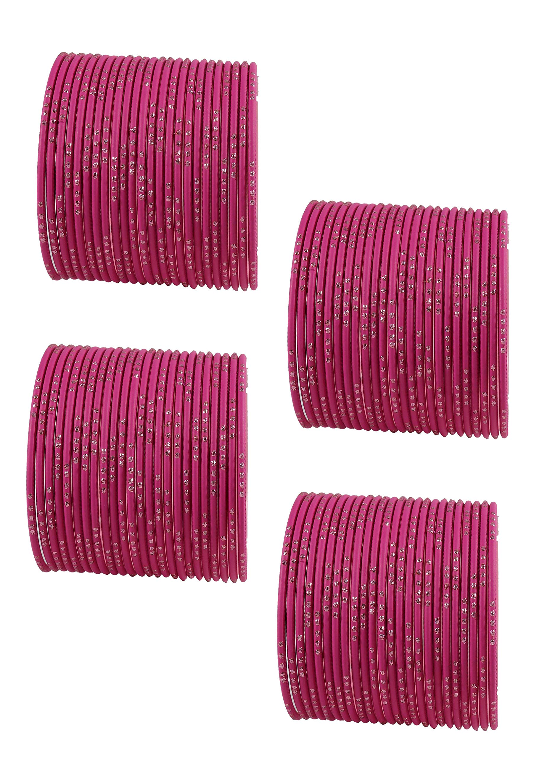 ZULKA Non-Precious Metal with Glitter Polka and Cutting Design Glossy Finished Bangle Set For Women and Girls, (Watermelon_2.8 Inches), Pack Of 96 Bangle Set