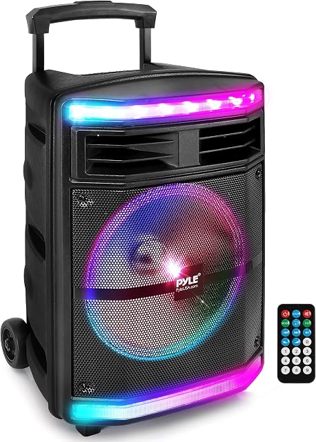 Pyle Portable Party Speaker - 600W Bluetooth Karaoke Boombox with Disco Lights, Great for Parties, Rechargeable Battery, MP3/USB SD Card Reader