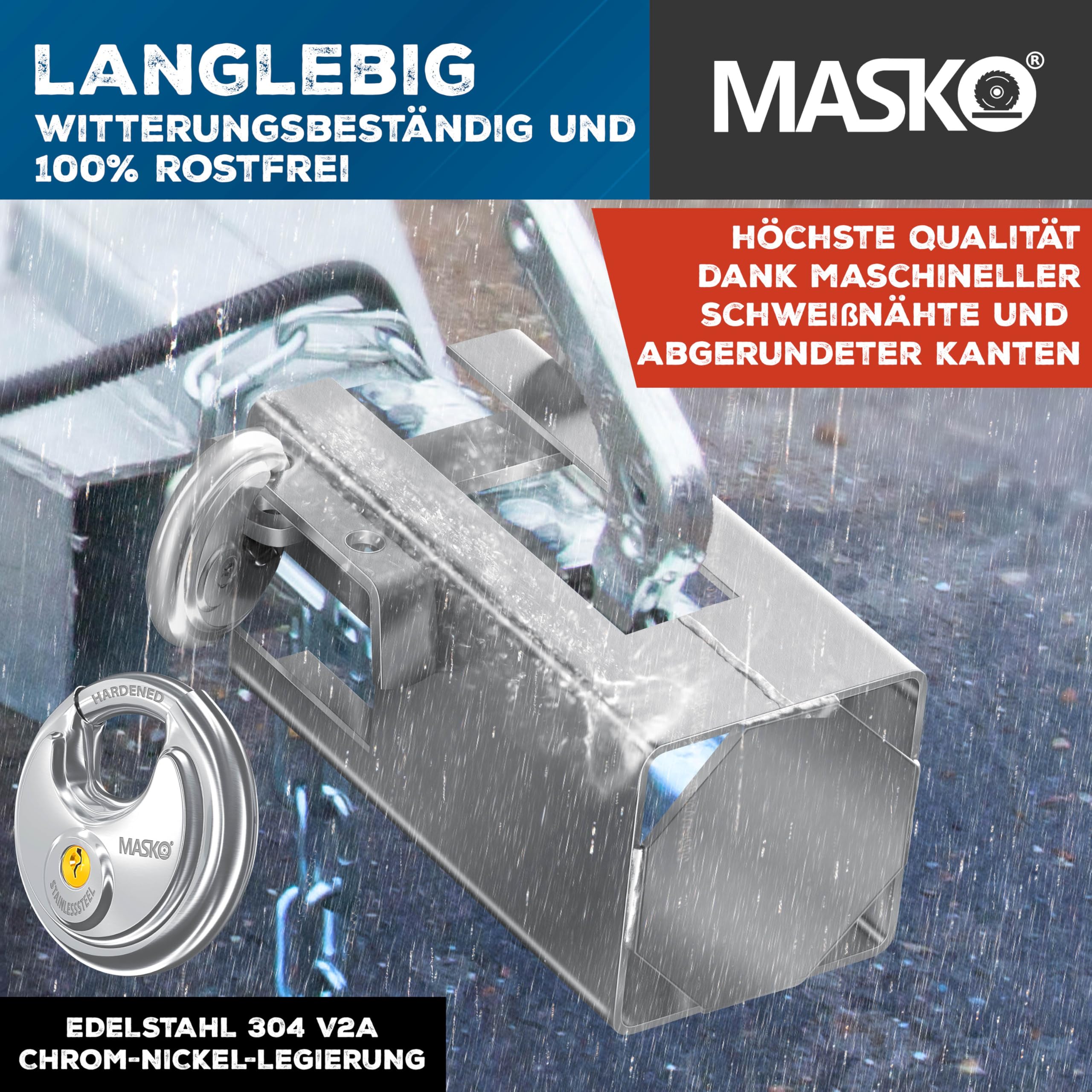 MASKO Slot voor aanhangers met insteeksysteem - klik- en ontgrendeling, diefstalbeveiliging, incl. schijfslot, sleutel en beschermkap, antraciet