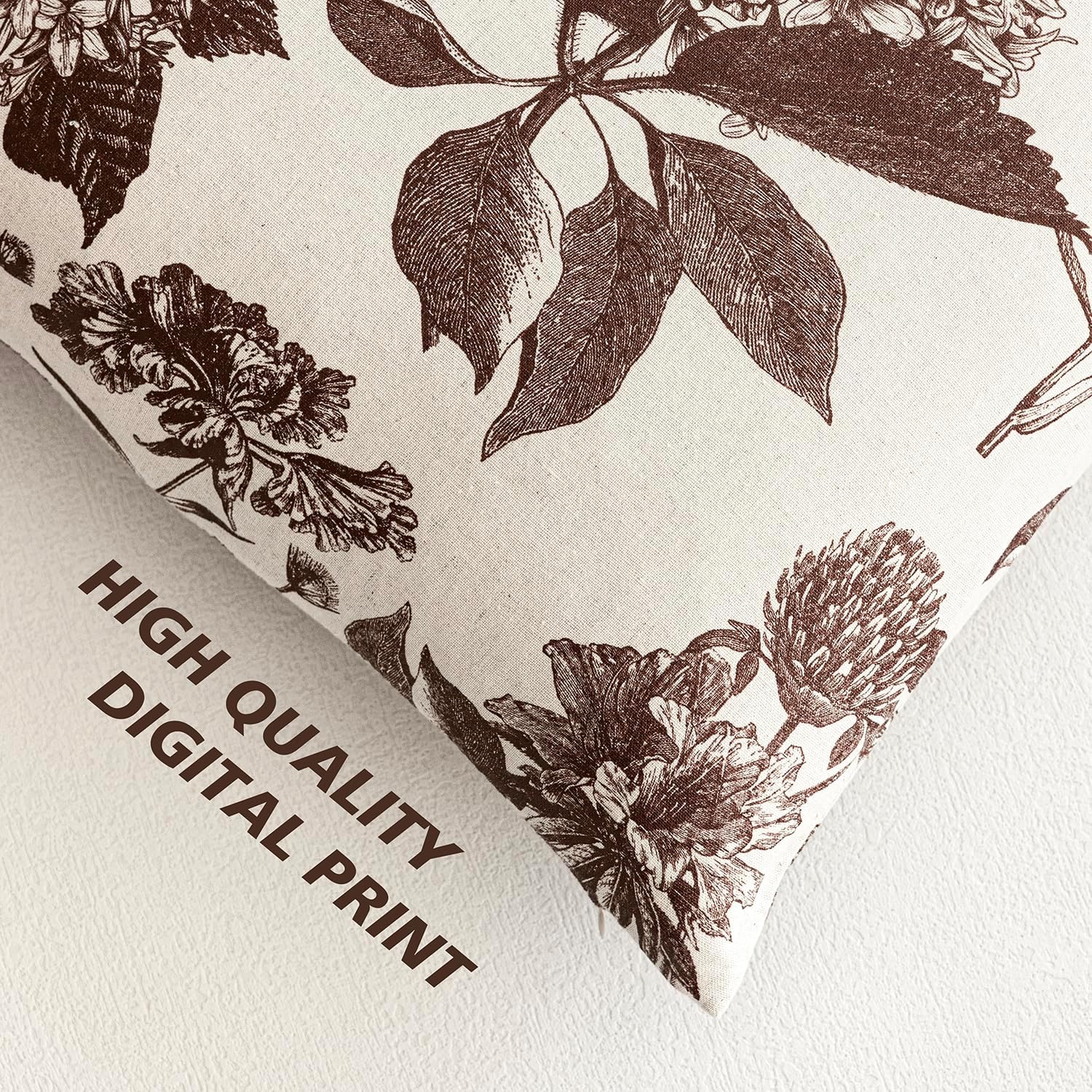 Foindtower Set of 2 Linen Floral Throw Pillow Covers Vintage Accent Print Decorative Cushion Covers Farmhouse Boho Home Decor for Sofa Chair Couch Bedroom Living Room,22×22 Inch,Dark Brown thumbnail