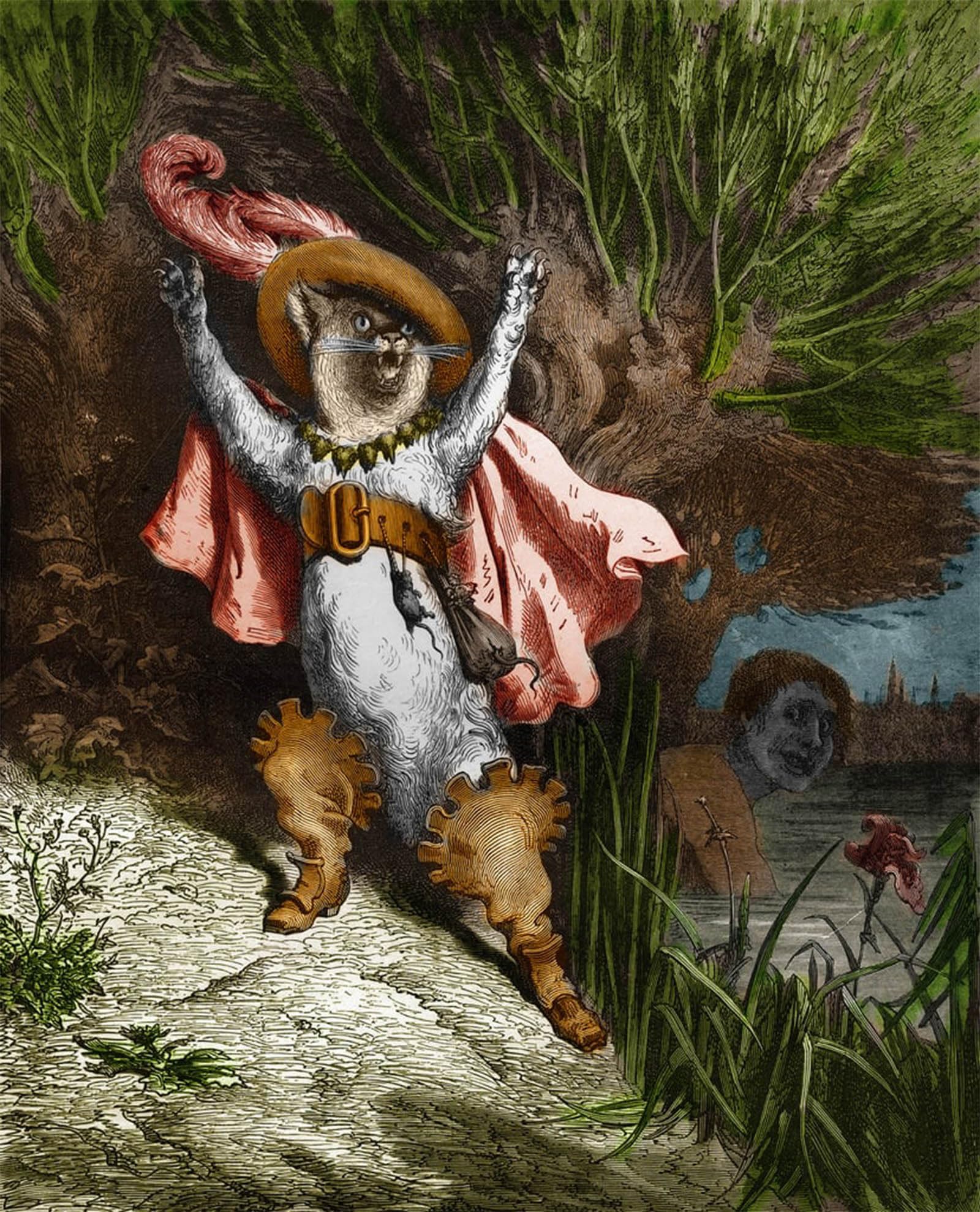 SERENDIPITP Vintage Picture Print on Canvas Wall Art Poster the Boot Cat Calls for Help Engraving by Gustave Dore Artwork Print Poster for Wall Decor 60x90cm