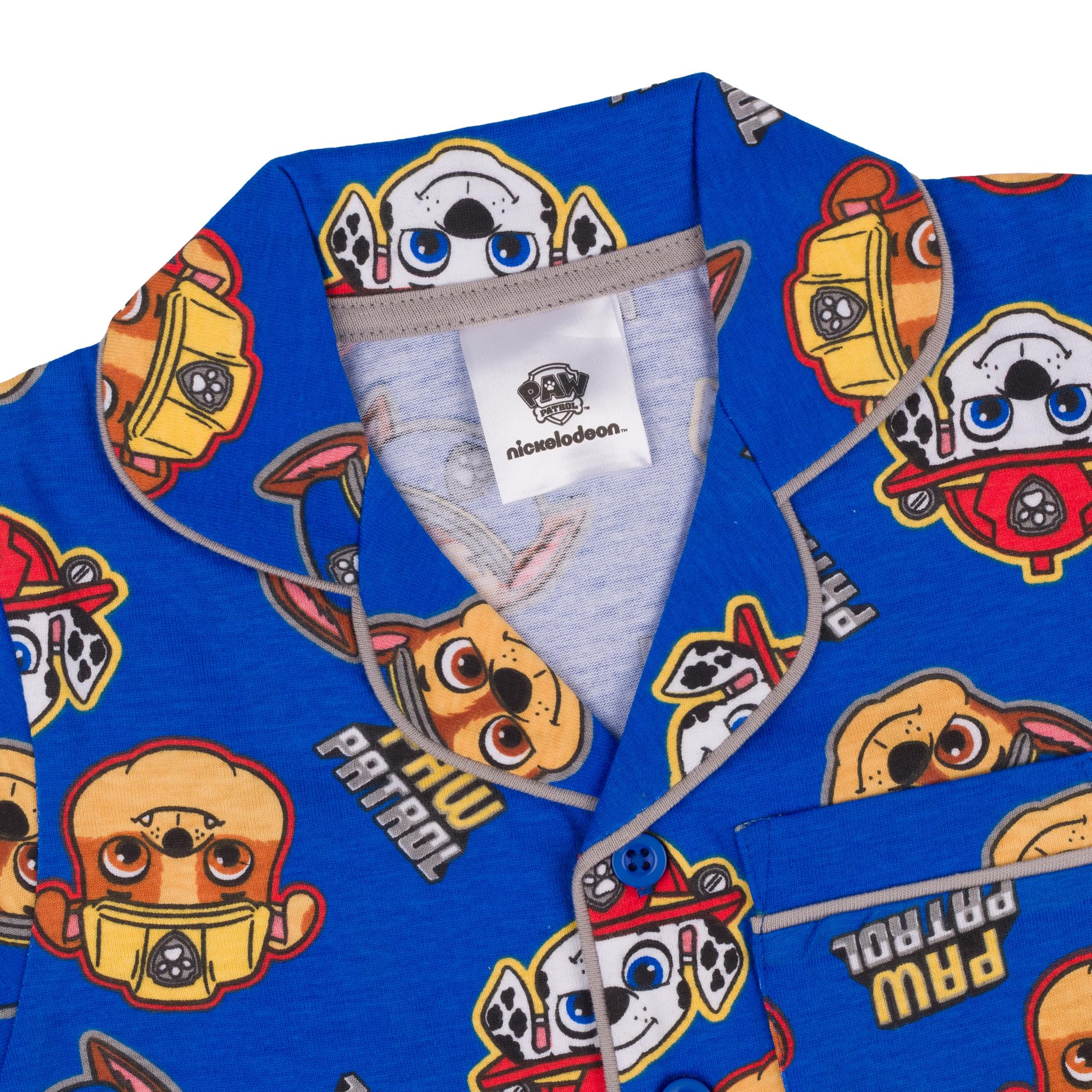 Paw Patrol, Chase Marshall Rubble, 100% Cotone con Bottoni Pigiama a Maniche Corte, Blue, Blu