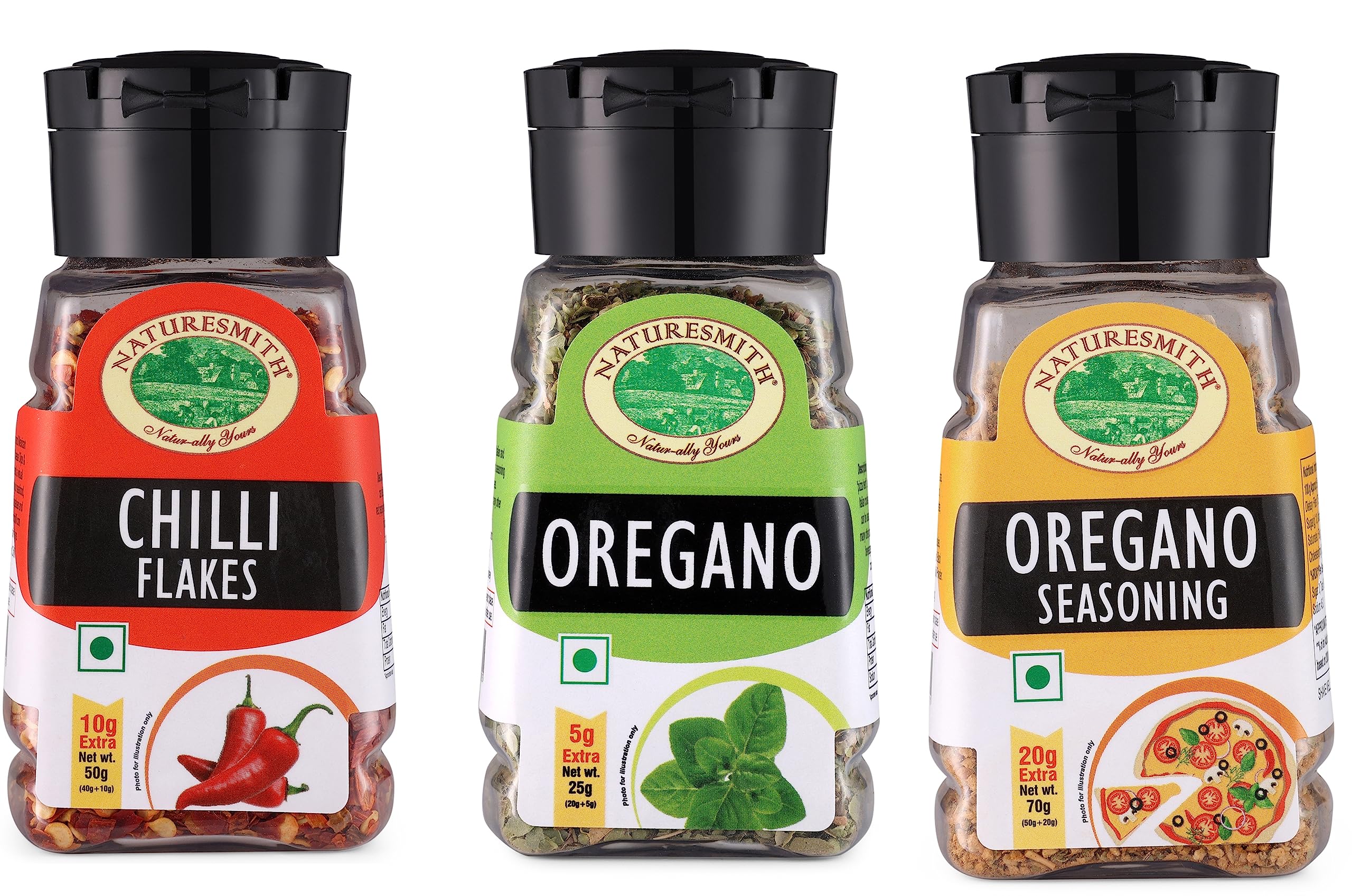 NATURESMITH CHILLI FLAKES-40g | NATURESMITH OREGANO-20g | NATURESMITH OREGANO SEASONING-50g | READY TO USE COMBO OF 3 SMALL SPRINKLER JAR | (B08RWZYWDB) Amazon Price History, Amazon Price Tracker