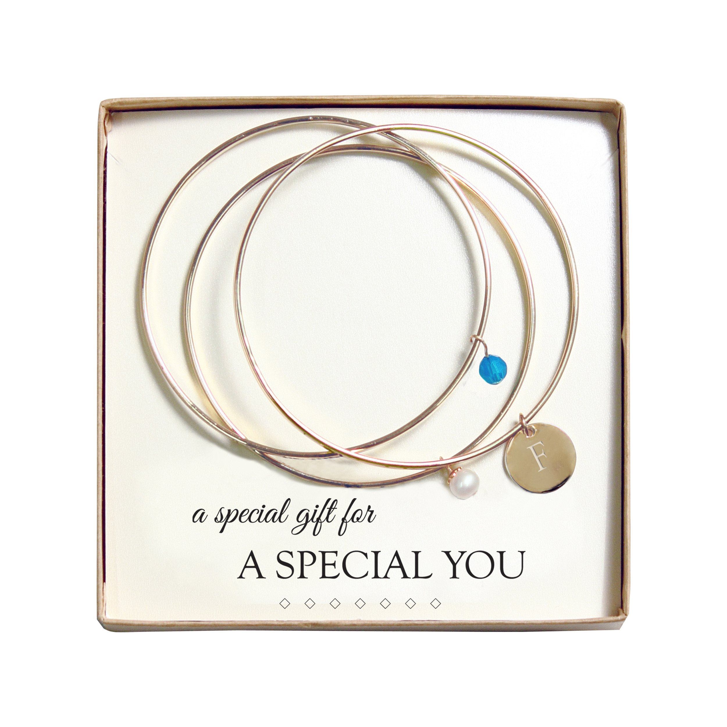 CATHY'S CONCEPTSCrystal and Pearl Gold Bangles, Monogram F, Caribbean Blue