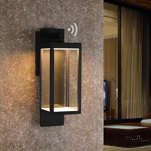 Aplique de pared al aire libre, linterna con sensor de anochecer a amanecer, luz exterior LED negra, IP54, impermeable, clásica, lámpara de montaje