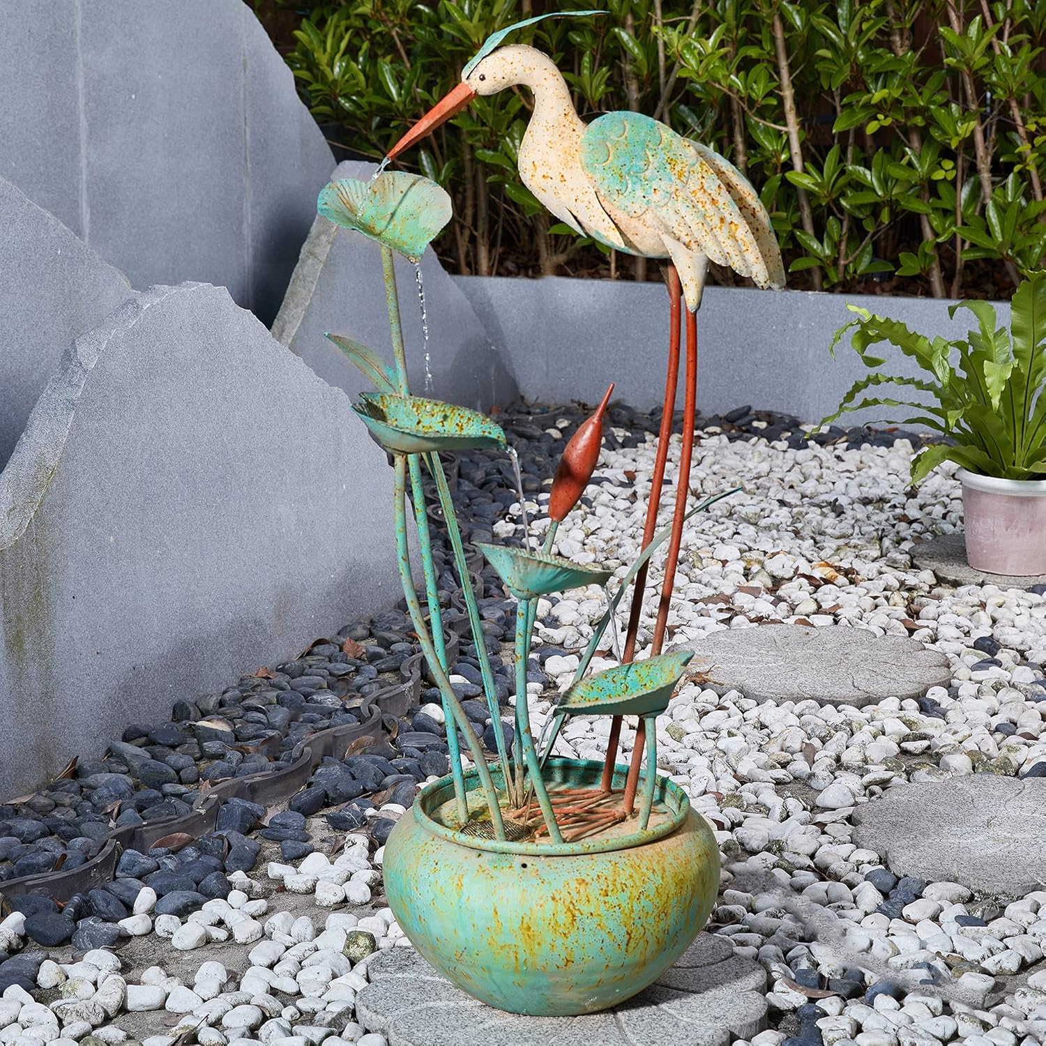 Glitzhome 37" H Floor Standing Waterfall Fountains - Antique Green Metal Pelican Tiered Waterfall Decorative Garden Outdoor/Indoor Tool for Yard, Floor Patio, Backyard and Home Art Decor : Patio, Lawn & Garden