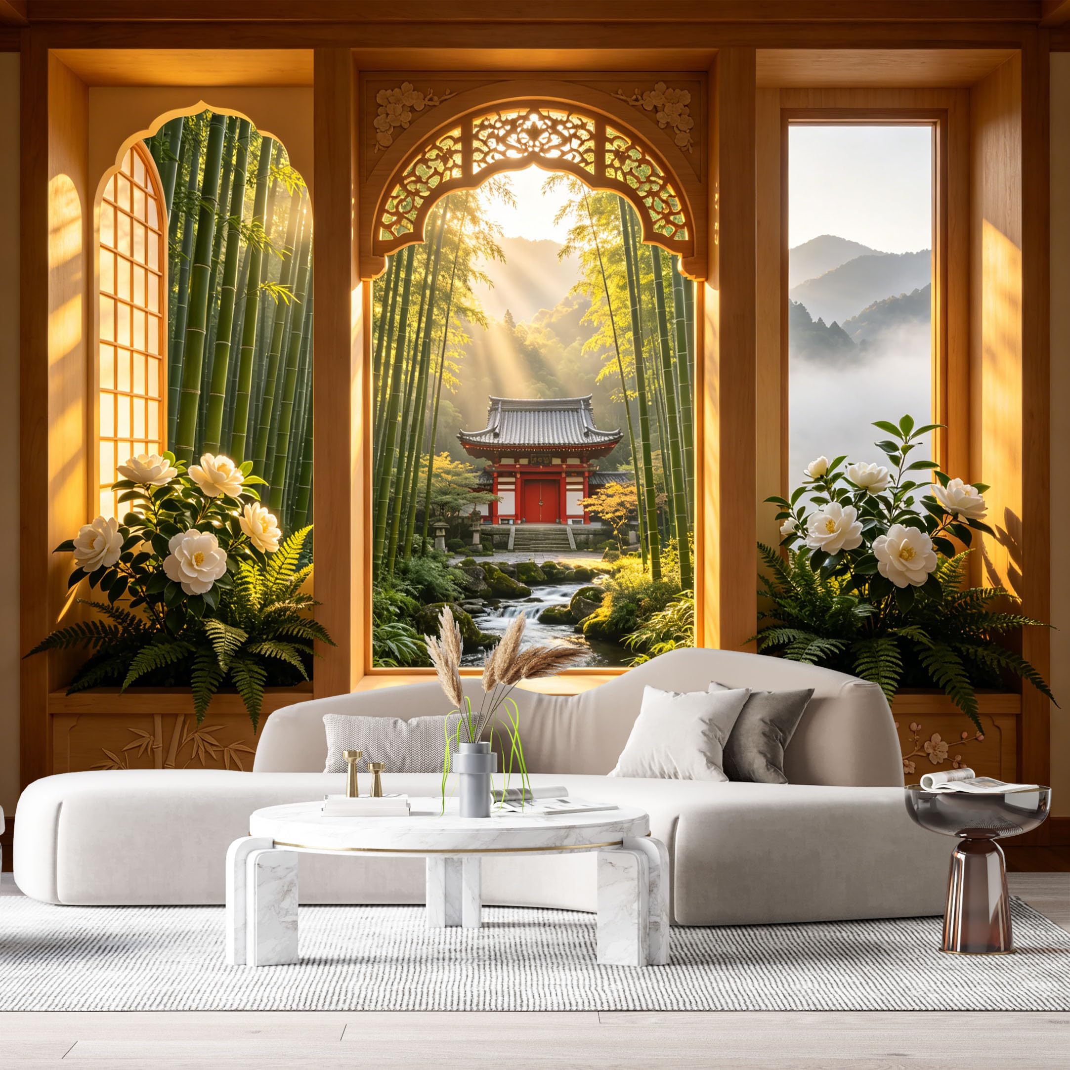 Custom Size Wall Murals Zen Temple Bamboo Forest Mountain Mist 3D Trompe Loeil SelfAdhesive Wall Fabric Removable Large Wallpaper for Photo Living Room