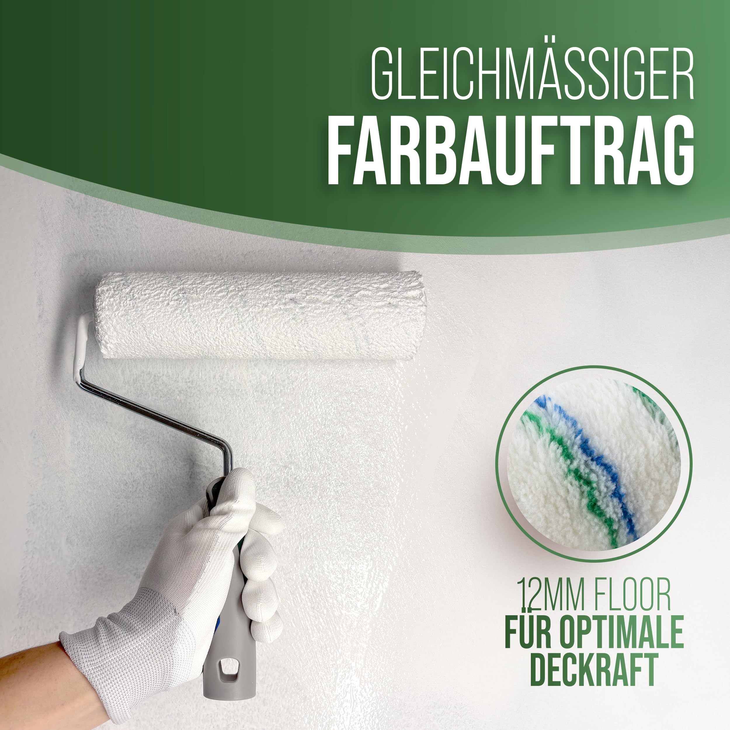 Lot de 5 rouleaux de peinture avec étrier - Rouleau de peinture de 25 cm avec poils de 12 mm - Poignée 3K et prise de style - Rouleaux de peinture pour peinture murale - Outil de peinture