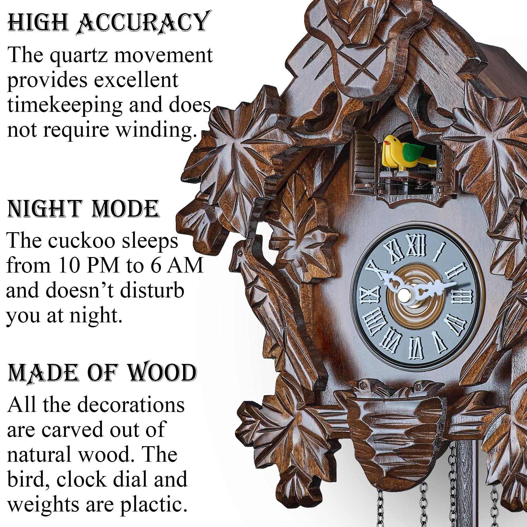 Coco Bird Clock TIMEGEAR Cuckoo Clock With Automatic Night Mode