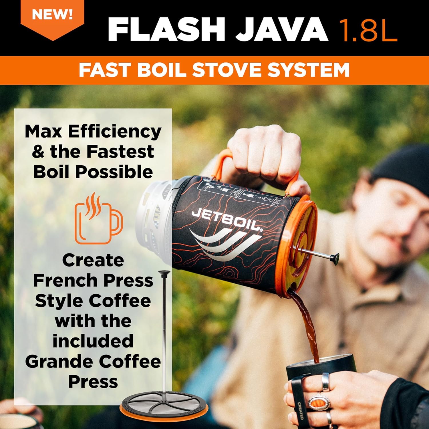 Jetboil Flash Java Portable Fast Boil Stove and Coffee Press for Camping and Backpacking, 1-Step Auto Ignition, Propane/Isobutane Burner