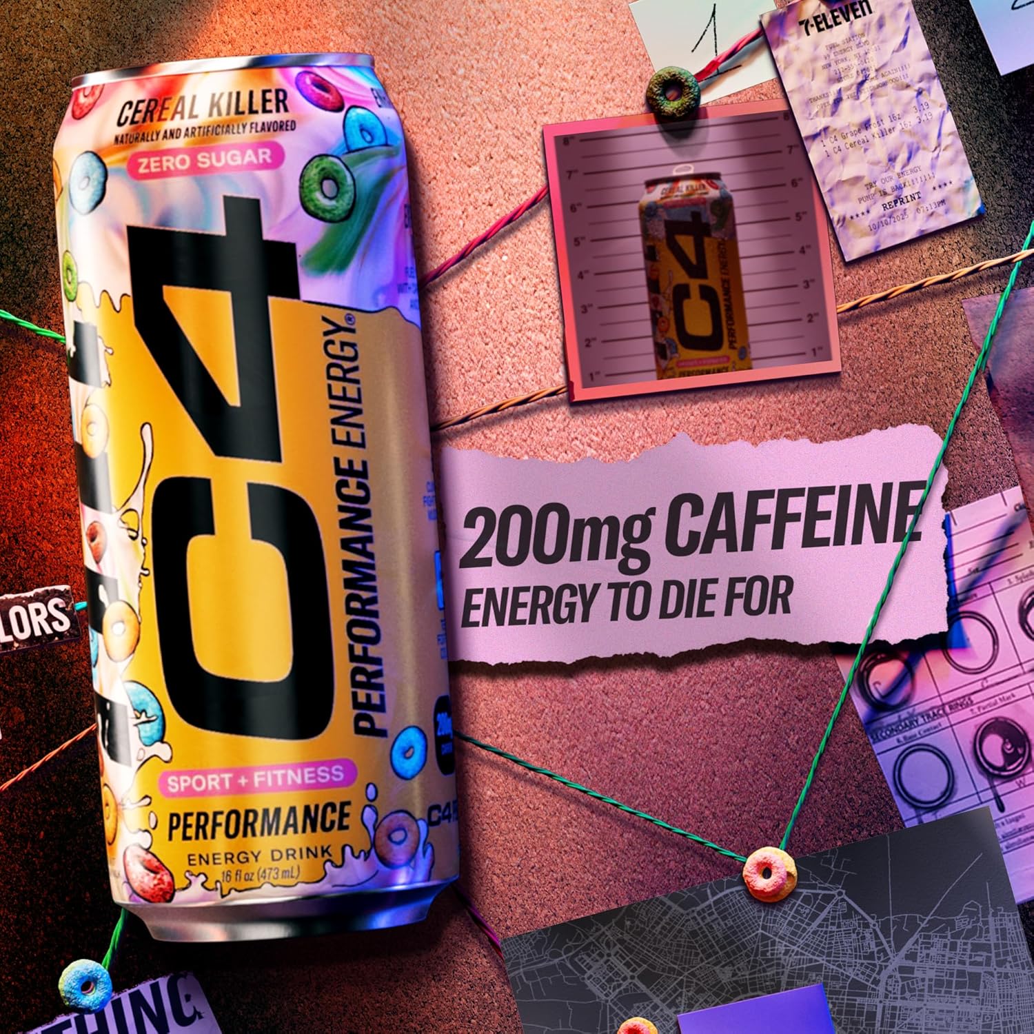 C4 Energy Carbonated Zero Sugar Energy Drink, Pre Workout Drink + Beta Alanine, Cereal Killer, 16 Fl Oz Can (Pack of 12)