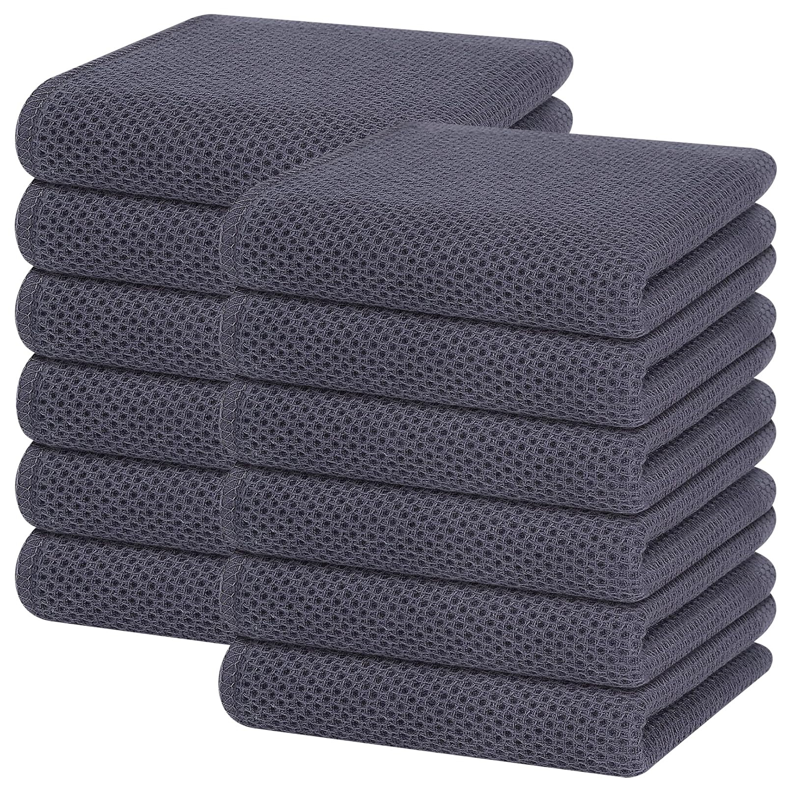 Homaxy 100% Cotton Waffle Weave Kitchen Dish Towels 12-Pack, Dark Grey