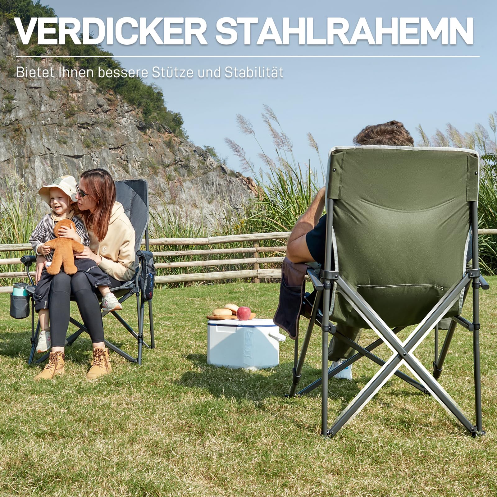 EVER ADVANCED Campingstuhl Faltbar 230KG Belastbar XL 62cm Sitzbreit