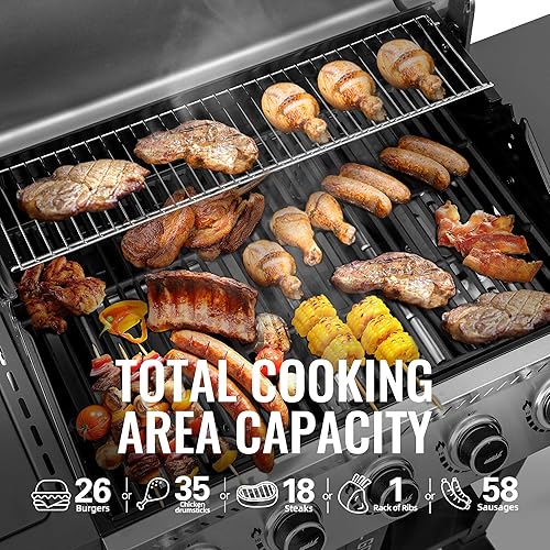 Miniatura 4 de Royal Gourmet GA5406TS - Parrilla de gas propano de 5 quemadores con quemador lateral y quemador de sellado, parrilla de barbacoa de gas estilo