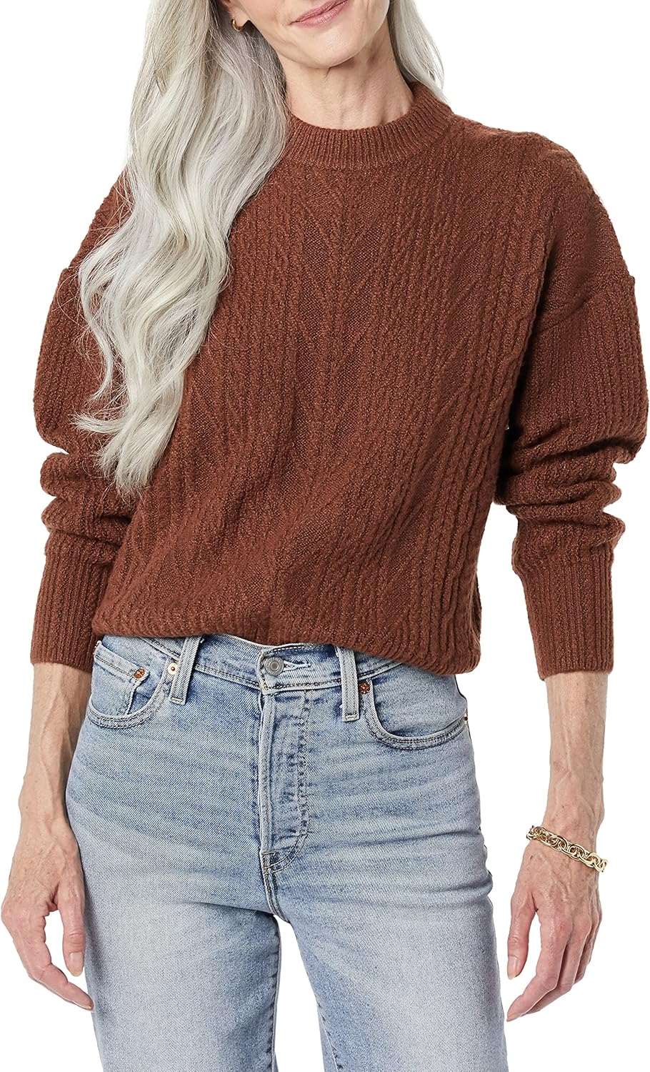 Amazon Essentials Women's Cable Knit Sweater, Soft-Touch Modern Crewneck