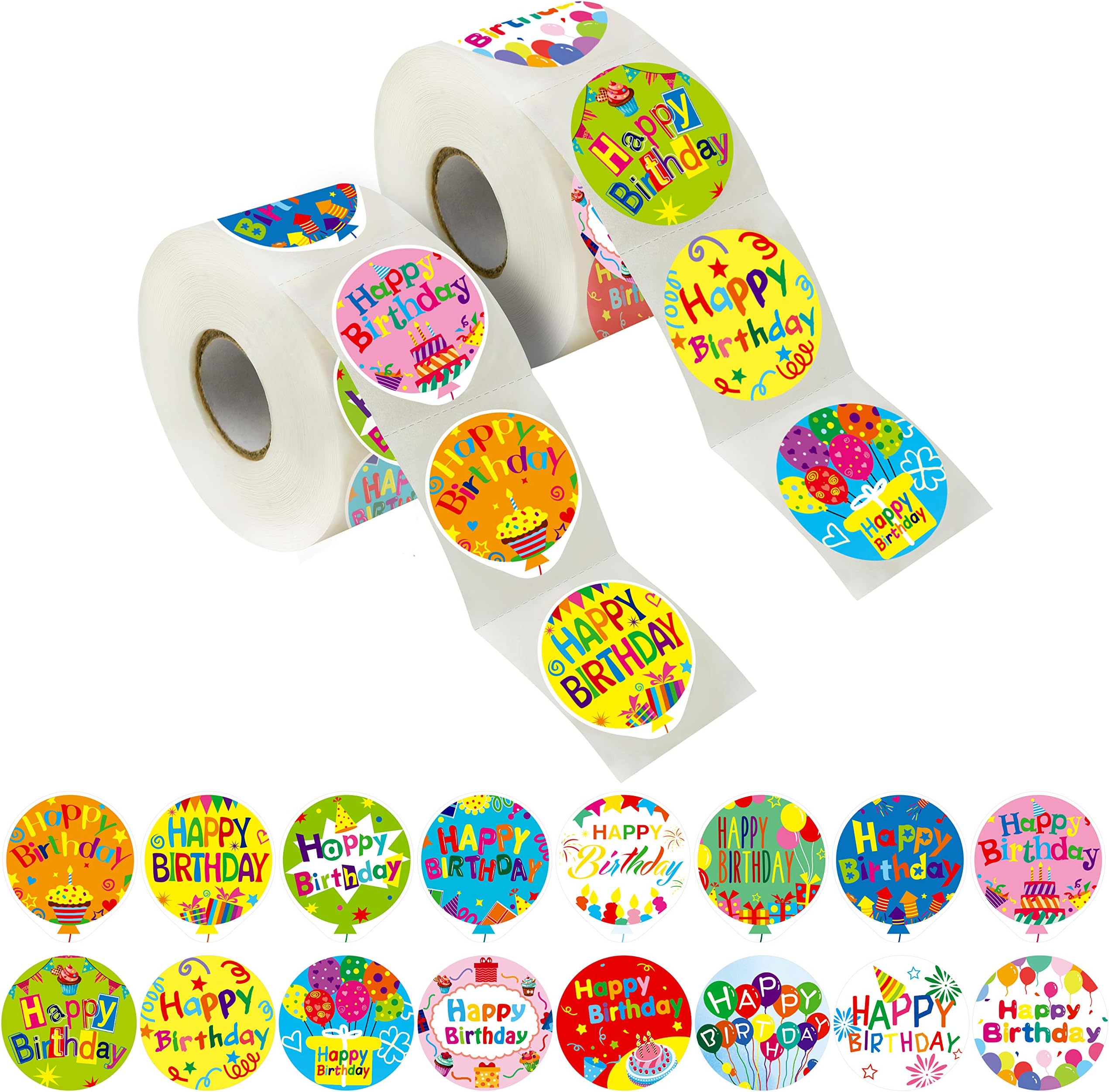 1000 PCS Adorable Balloon Shaped Happy Birthday Stickers in 16 Designs with Perforated Line Expanded Version (Each Measures 1.5" in Diameter)