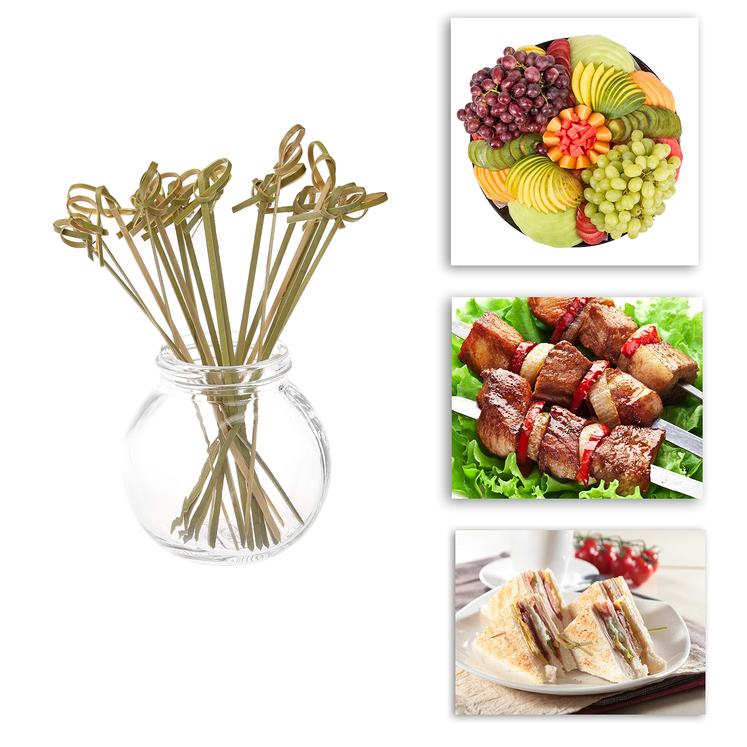 Kare & Kind 200 Spiedini da Cocktail in Bamboo - Spiedini Annodati 15,2 cm - Cocktails, Aperitivi, Hors' D'oeuvre, Yakitori, BBQ, Spiedini di Carne, Frutta e Verdure - Ottimi per Picnic, Feste e Altro