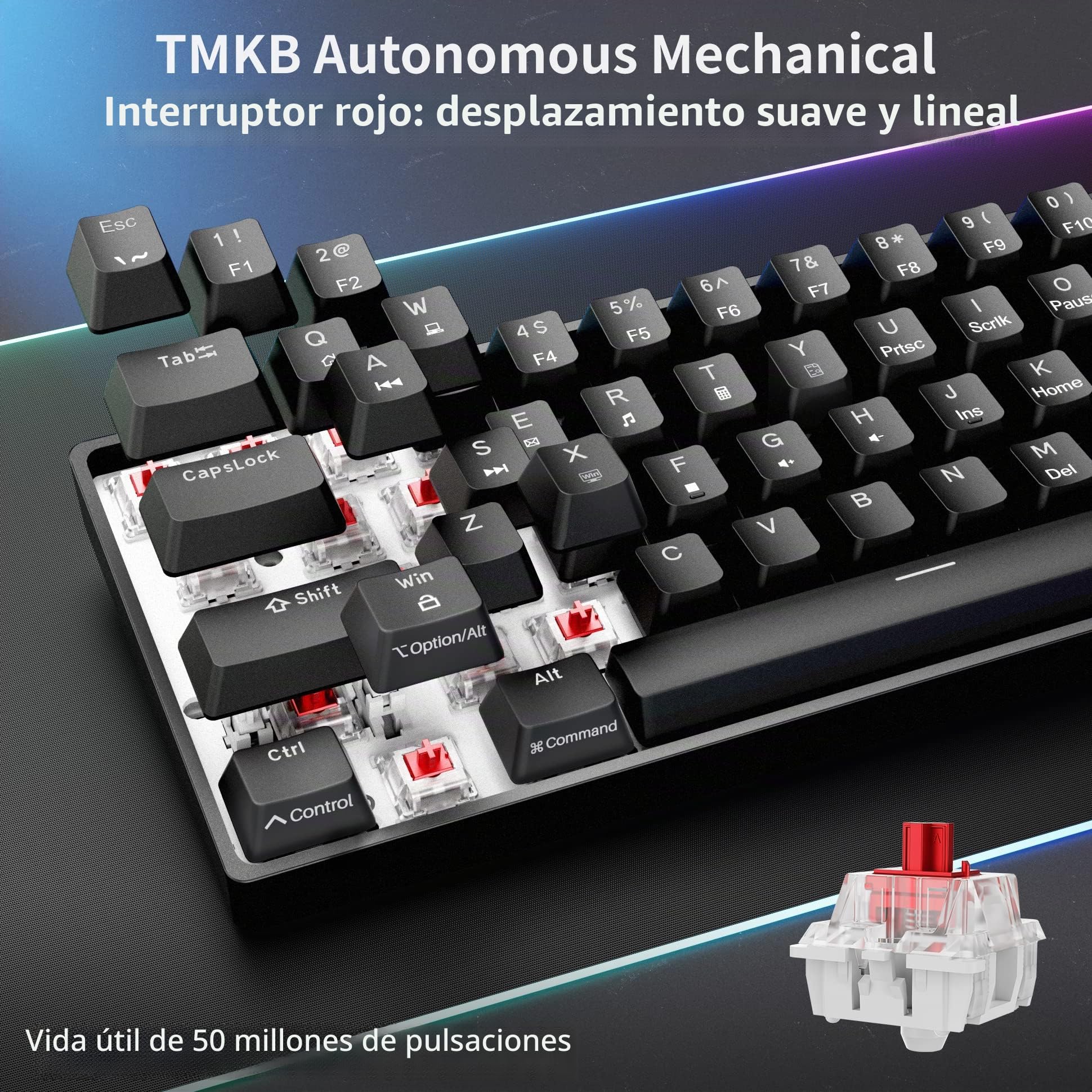 Dierya DK68E Teclado Gaming, 60% Teclado Mecánico Gasket con Knob, RGB Hot Swap Switches Lineales Cremosos, Compacto 66 Teclas Anti-Ghosting, Disposición QWERTY-US (Negro, Red Switch)