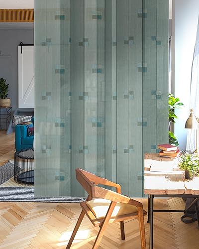 Miniatura 20 de GoDear Design cortina de panel deslizante ajustable de lujo sheer 45.8"- 86" de ancho x 96" de alto, riel extensible, tela tejida natural que