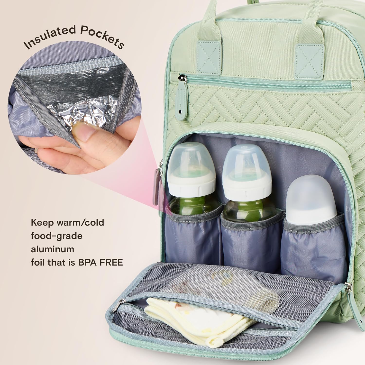 iniuniu Diaper Bag Backpack, 4 in 1 kit Large Unisex Baby Bags for Boys Girls, Waterproof Travel Back Pack with Diaper Pouch - Image 4