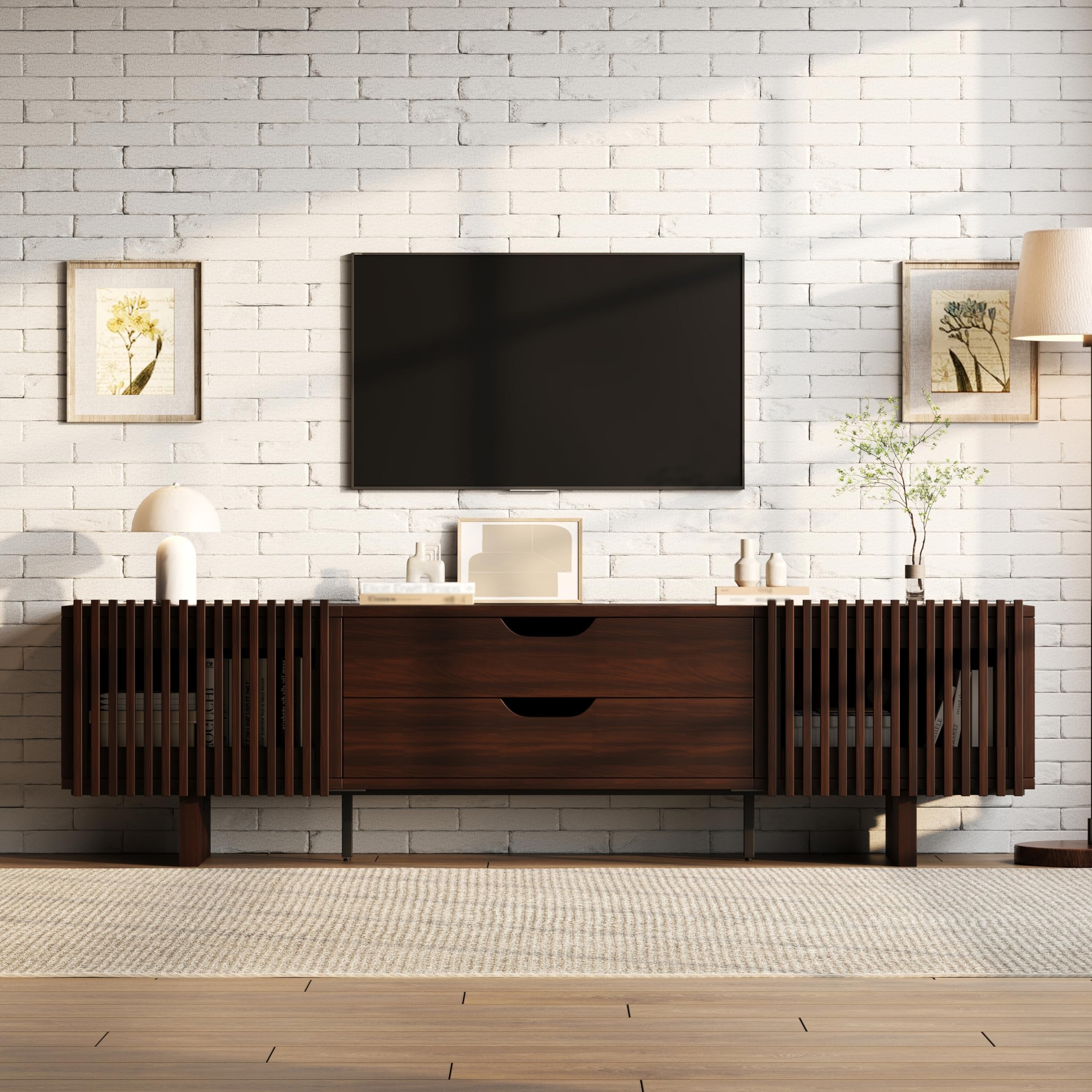 180 x 40 x 45 cm, ciemny orzech, posiada dwie szuflady i wyjątkowe drzwi szafy, szafka pod telewizor, szafka pod telewizor, szafka pod telewizor, nadaje się do telewizorów do 75 cali