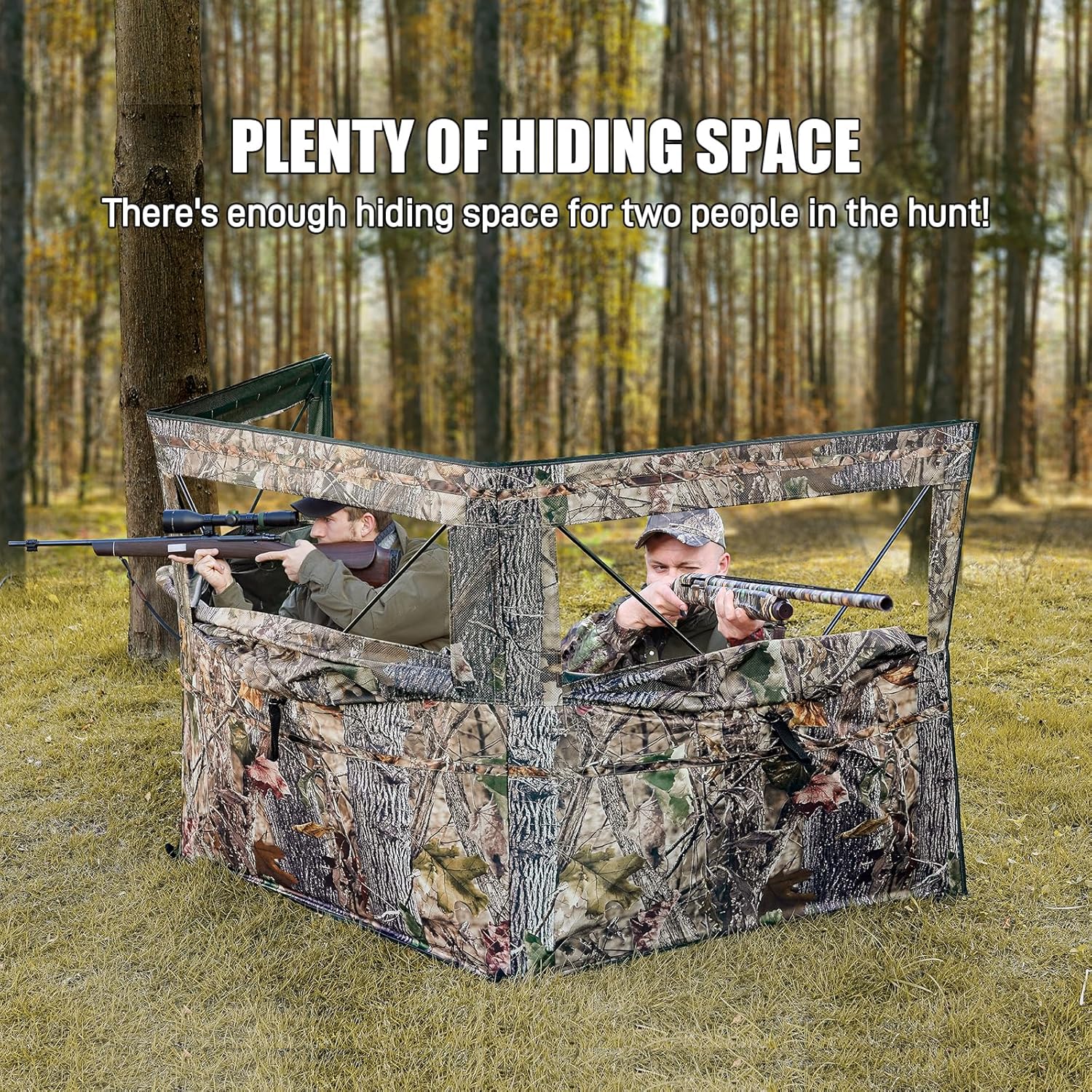 Hunting Blind for Turkey Deer, 3-Panel Portable Blind See Through Deer Ground Hunting Blinds with Bag, Silent Ground Camo Tent for Turkey Hunting Blinds for 2-3 Person - Image 7