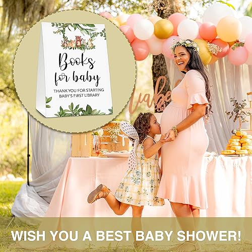 Miniatura 3 de Woodland Baby Shower Party - Cartel de solicitud de libro autónomo y 50 tarjetas de solicitud de libro, tarjeta de solicitud de libro con temática