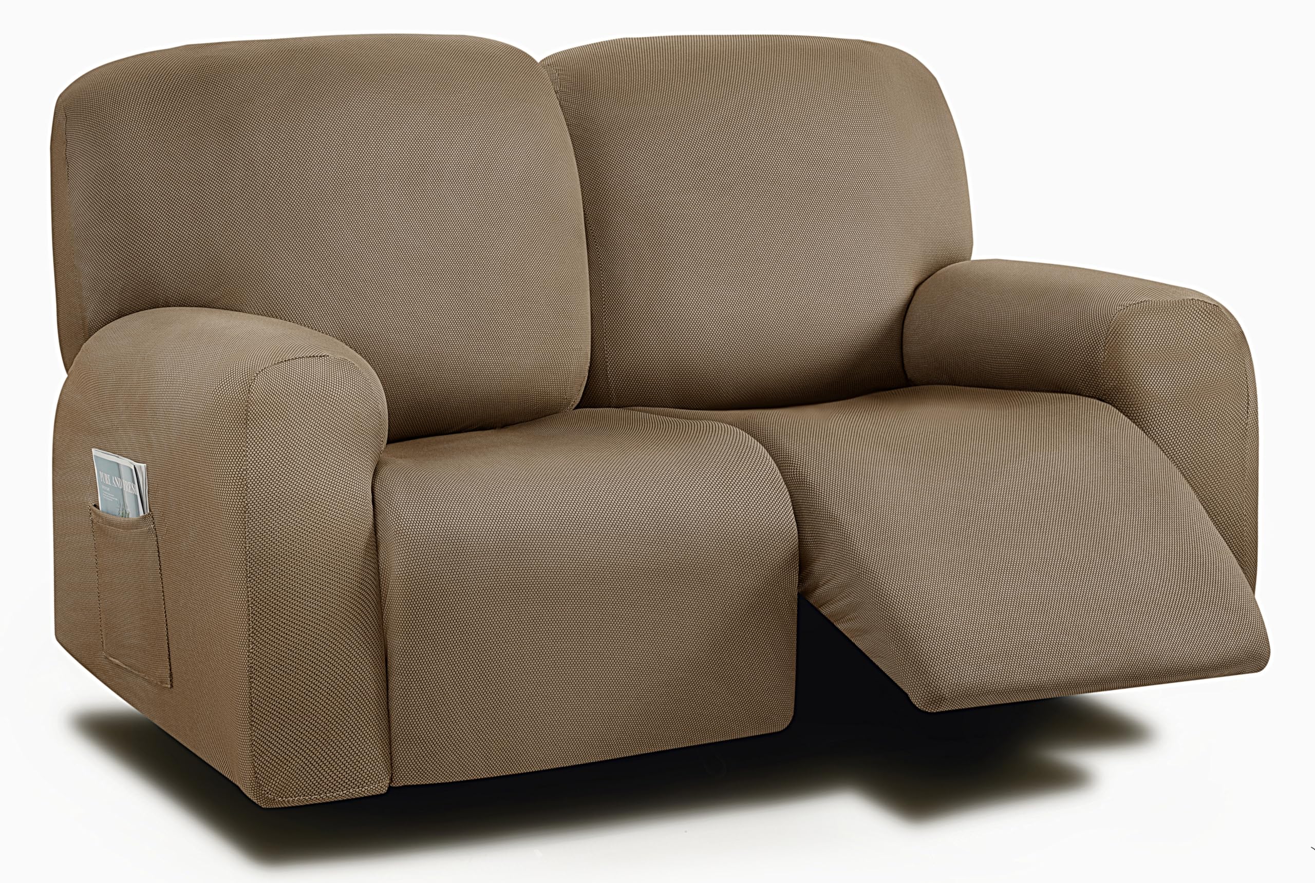 ULTICOR Reclining Loveseat Slipcover, 48" - 65" L, 6-Piece Yarn Dyed Loveseat Reclining Sofa Covers, 2 seat Loveseat Recliner Cover, Thick, Soft, Washable (Sand)