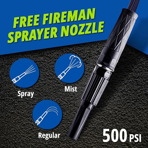 Hydrosteel 50 Ft Metal Garden Hose with Nozzle, Water Hose Made from Heavy Duty 304 Stainless Steel, Flexible, Lightweight, Crush Resistant Fittings, Non Kinking, 5/8 Diameter, 600 PSI