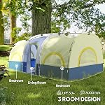 Tente de camping Outsunny pour 4 personnes avec 3 pièces, 3000 mm étanche, tente de cabine grande avec tapis de sol intégré, portable avec sac pour la pêche, la randonnée, les festivals et les rassemblements familiaux