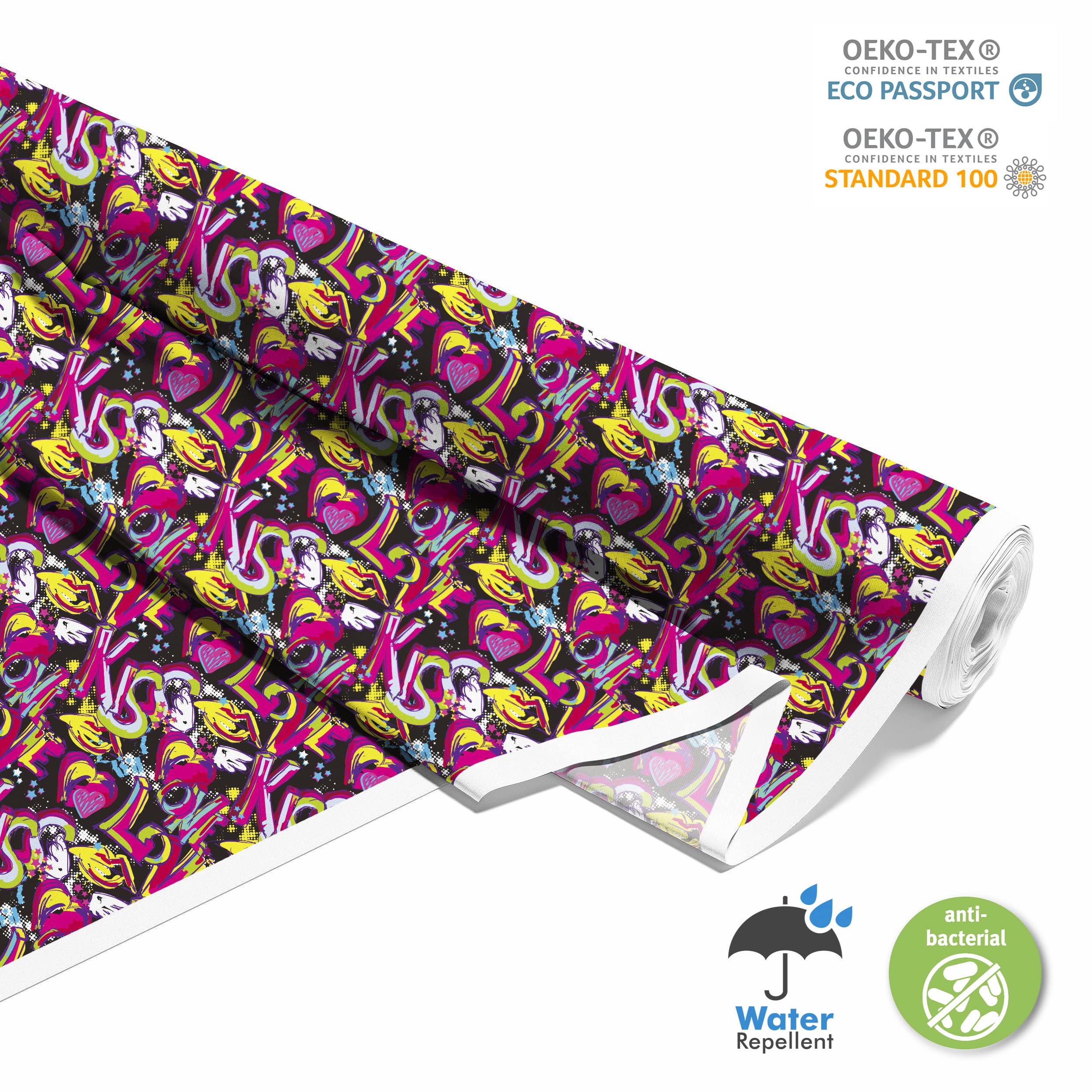 HEKO PANELS Stoff Oxford Wasserdichte Meterware Canvas-Stoff Polyester Stoff Zum Nähen Nähstoffe Möbelstoffe Dekostoffe Handwerken Wasserabweisend Blickdicht Graffiti 5 Meter 155 x 500 cm