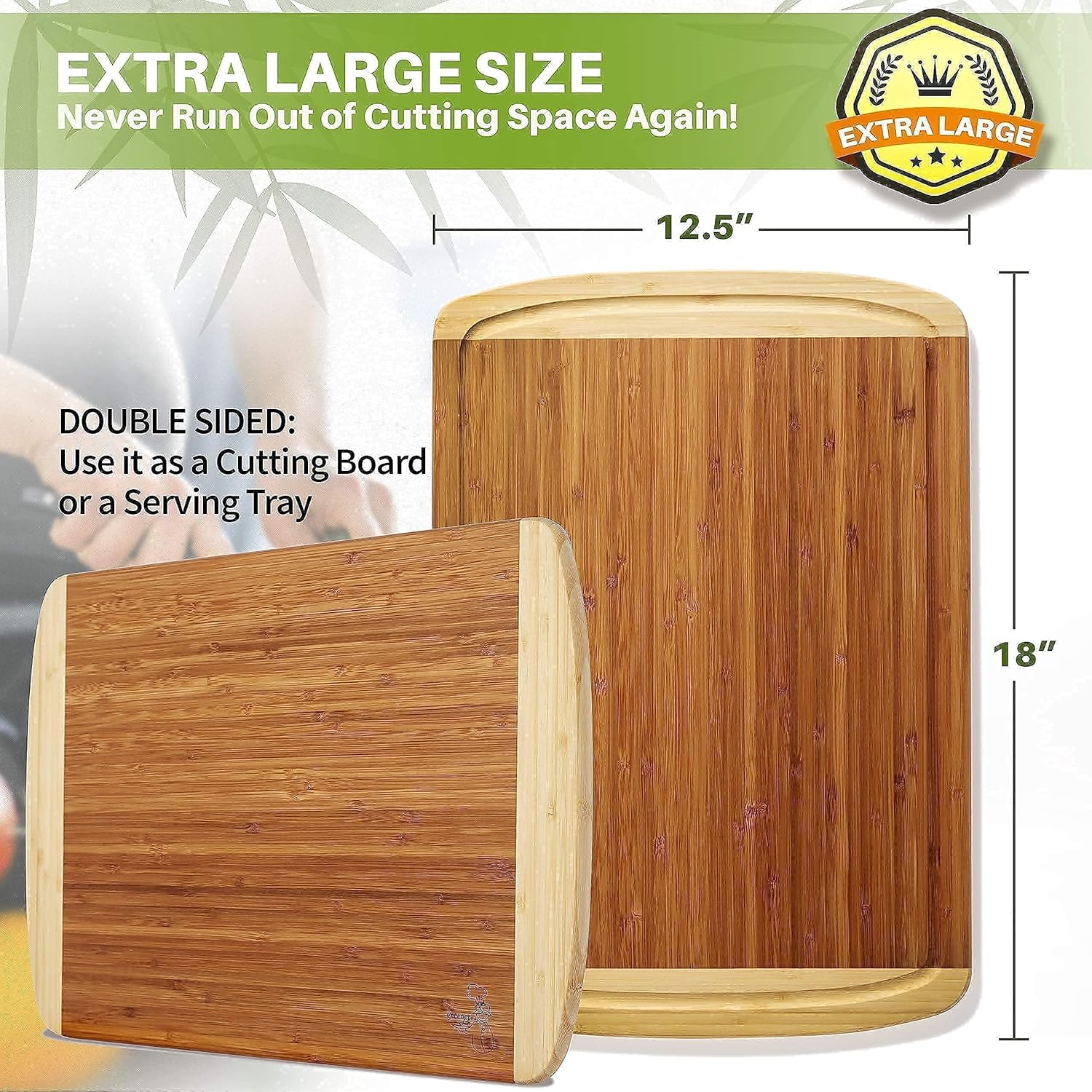 Extra Large Bamboo Cutting Board and 3pc Bamboo Cutting Board Set by Greener Chef