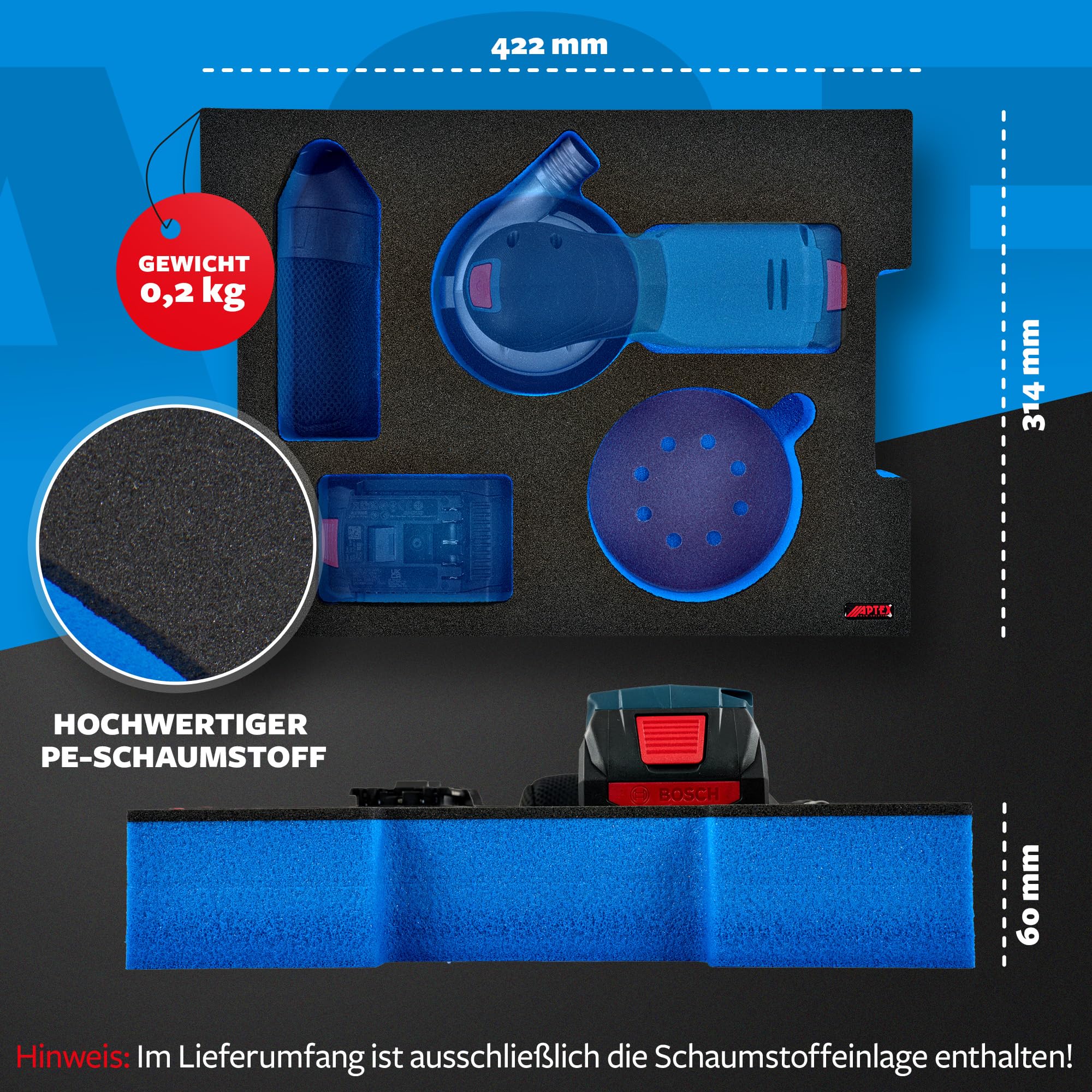 APTEX Schaumeinlage passend für Bosch Akku-Exzenterschleifer GEX 18V-125 für Bosch L-Boxx 136