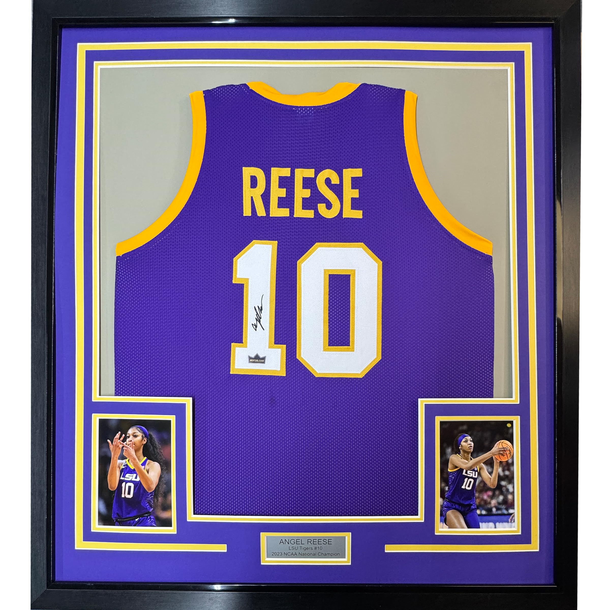 Framed Facsimile Autographed Angel Reese 35x39 LSU Purple Reprint