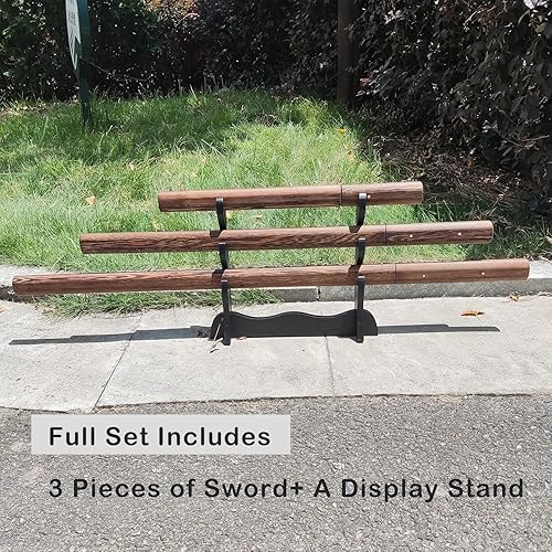 Miniatura 3 de COSWOR Juego de 3 piezas de espada de anime de espiga completa marrón con soporte de exhibición para colección, accesorios de cosplay, regalo
