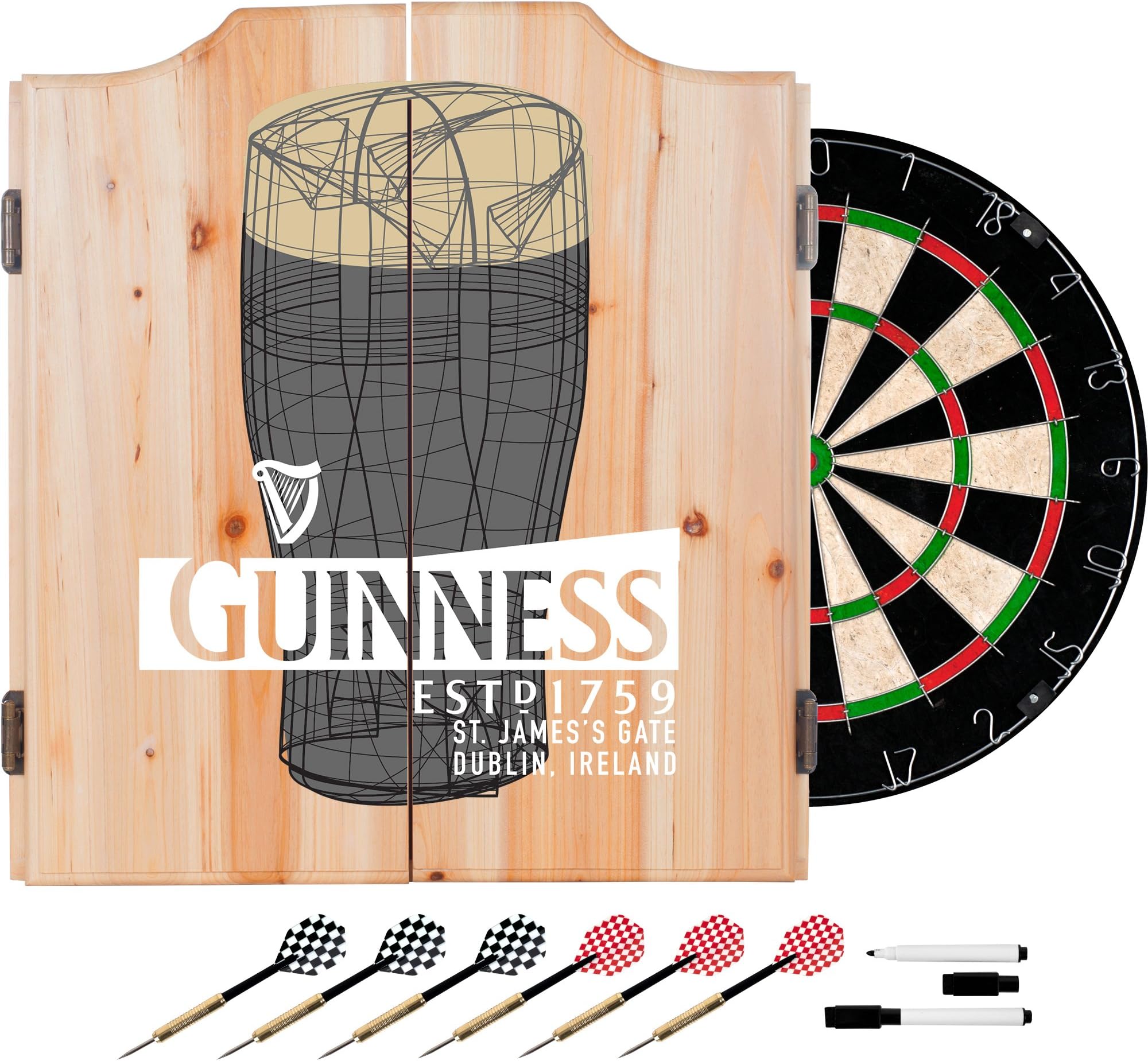 Trademark Gameroom Guinness Dart Cabinet Set with Darts & Board - Line Art Pint