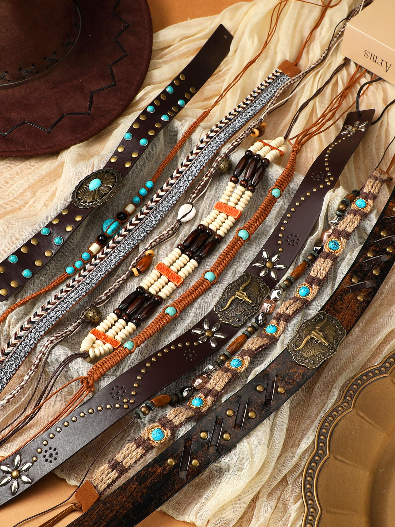 7556 10 Pcs Cowboy Hat Bands Ethnic Western Hat Belts Rural Cowgirl Turquoise 12 Pcs Cowboy Hat Bands Ethnic Western Hat Belts Rural  main image 2