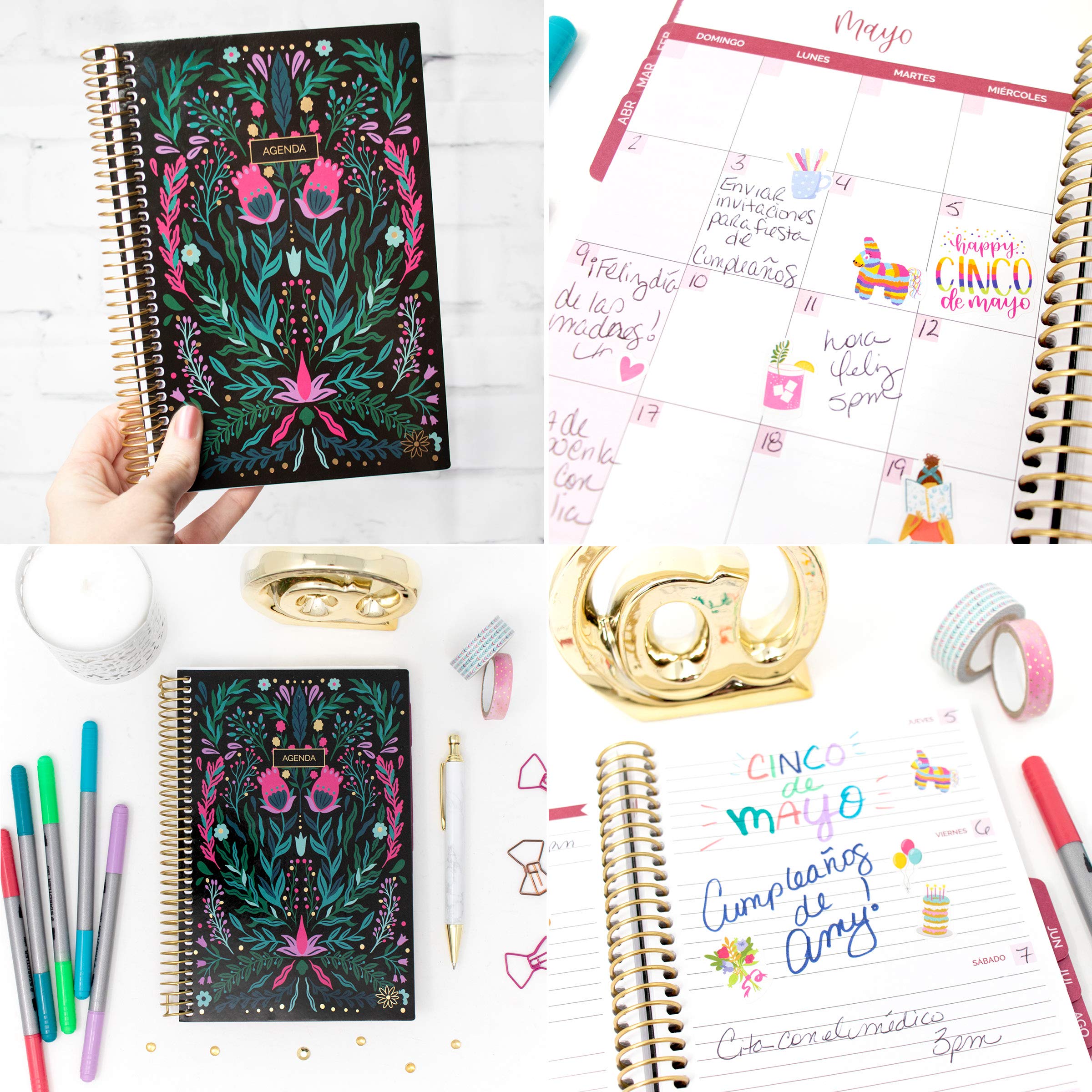 bloom daily planners UNDATED Spanish Calendar Year Day Planner - Passion/Goal Organizer - Monthly/Weekly Agenda Book with Tabs (January to December) - 6" x 8.25" - Folky Floral - Image 5