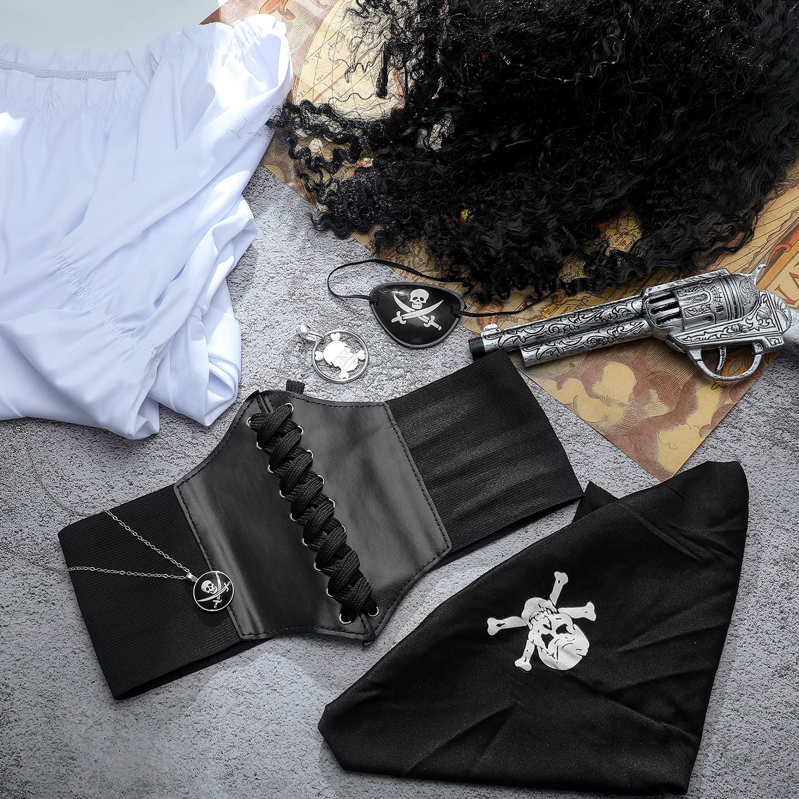 Skeleton Pirate Maiden Costume Dress Belt Hat