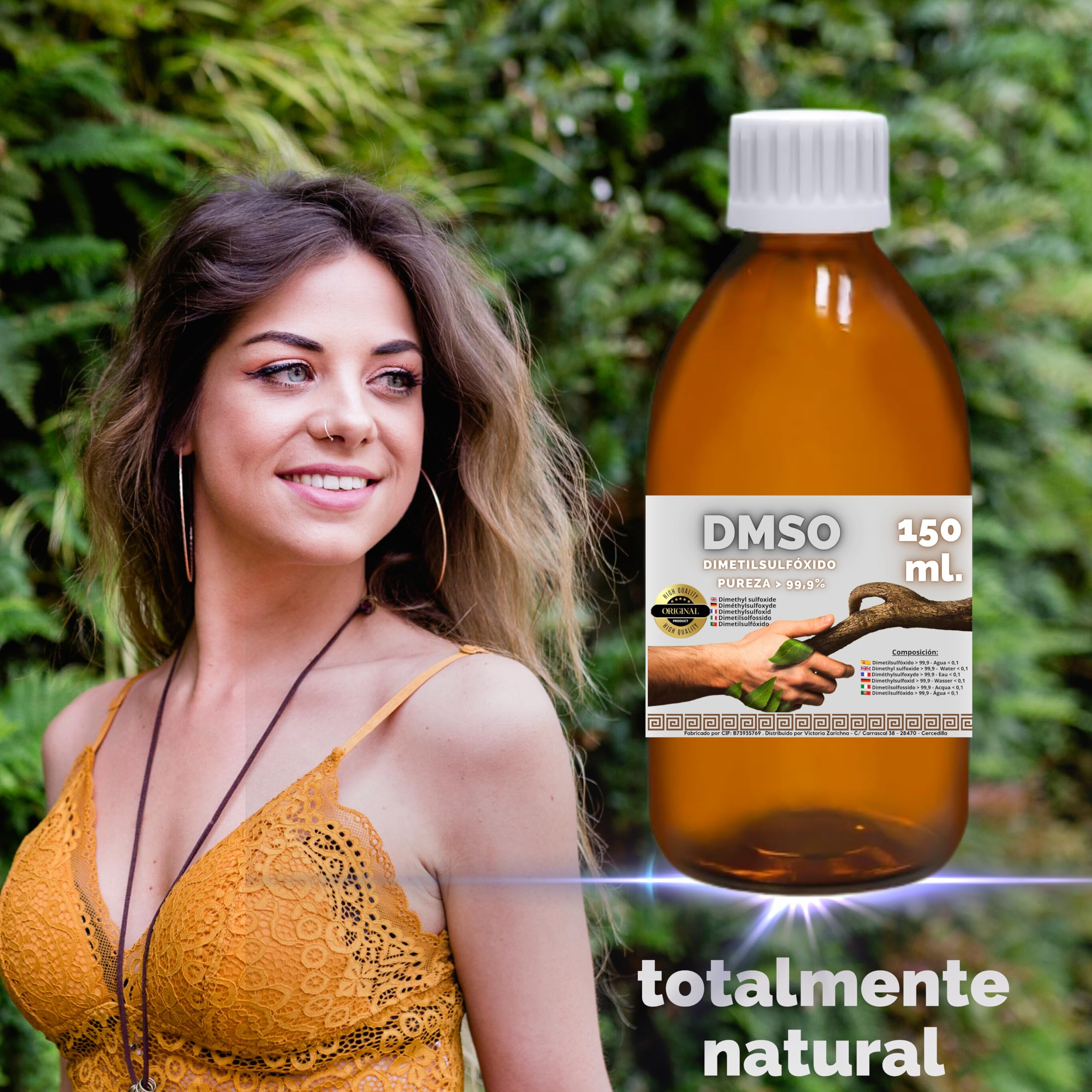 DMSO 150 ml. 99,9% Pureza Con Gotero | Dimetilsulfóxido Calidad Ph Eur | Regalo Frasco125ml + Difusor + Vasito Dosificador | Frascos Ámbar de Laboratorio | Precinto de Seguridad