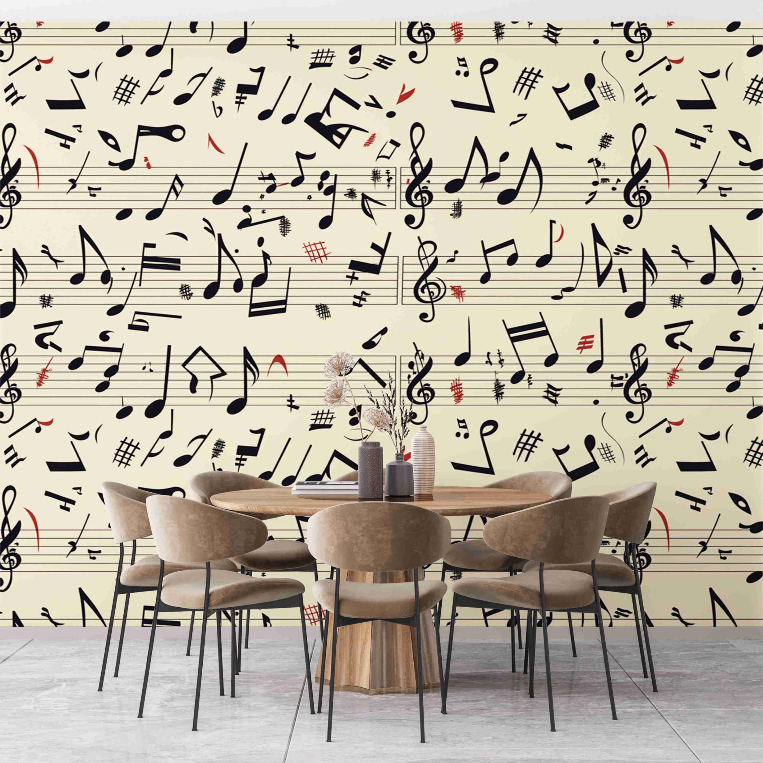 Papel pintado de notas musicales sencillas, papel pintado fotográfico con partitura musical, mural de pared para niños, dormitorio, decoración de póster para el hogar, 118 pulgadas de ancho x 82
