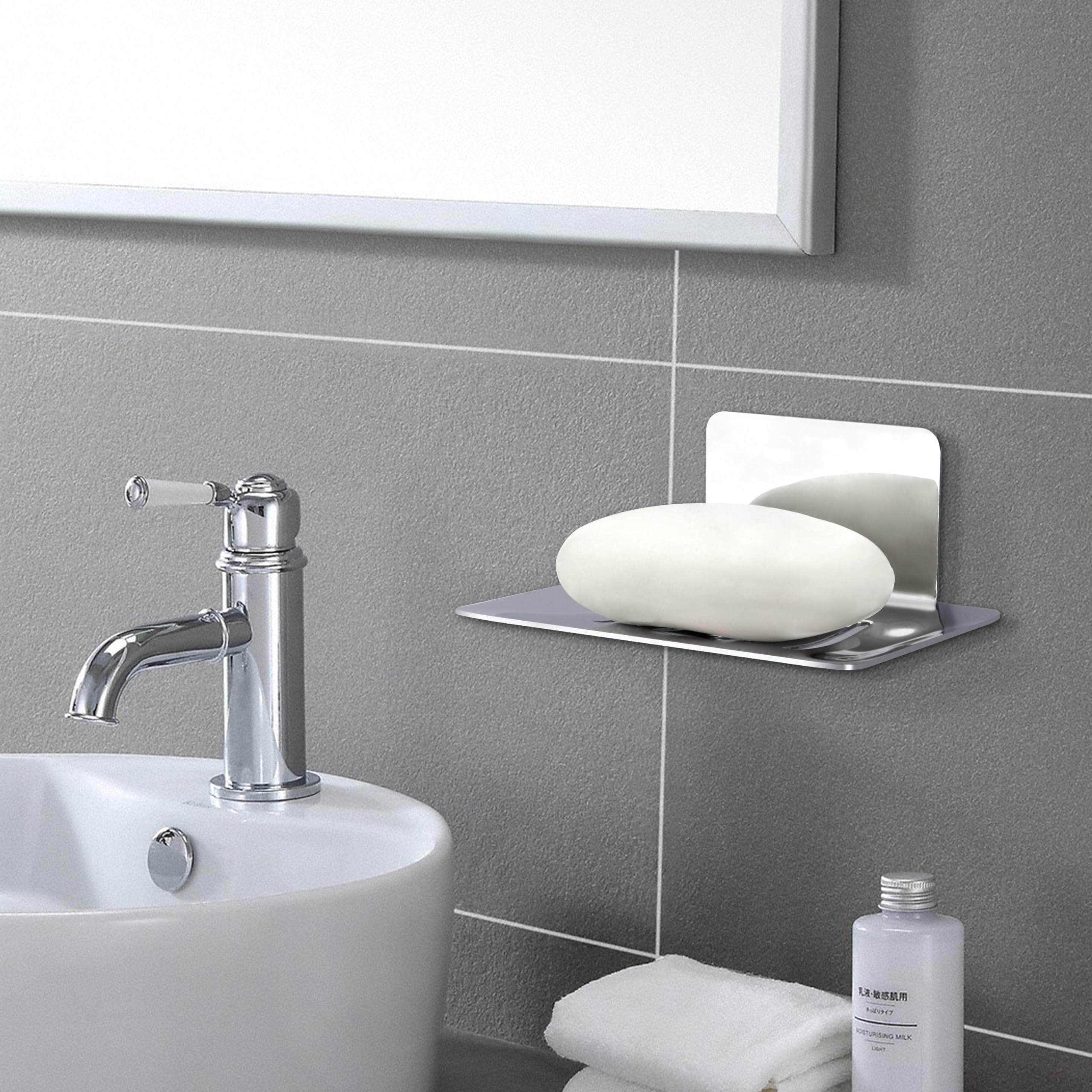 Porte-Savon Autocollant Acier Inoxydable Noir - Support Mural Sans Perçage Pour Salle De Bain Et Cuisine