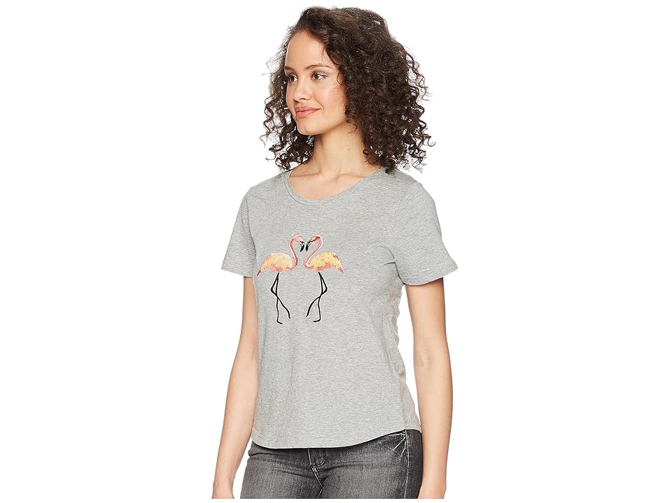 

ROMEO & JULIET COUTURE Flamingo Motif T-Shirt (Grey) Women's T Shirt, Gray