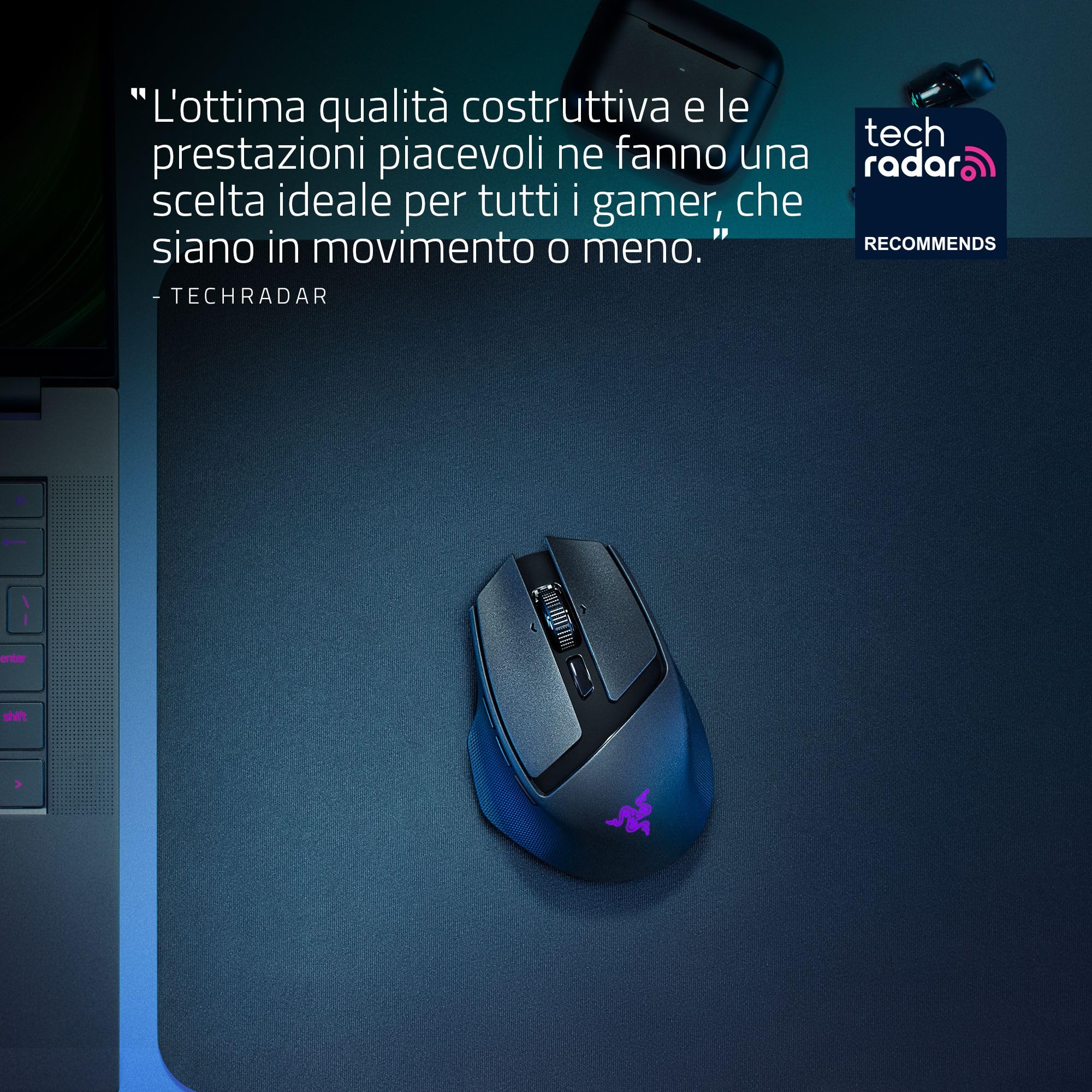 Razer Basilisk Mobile - Piccolo mouse ergonomico portatile da gioco senza fili - AI Prompt Master - Sensore Focus X 18K (connettività tri-mode, fino a 105 ore, switch del mouse Gen-3) Nero