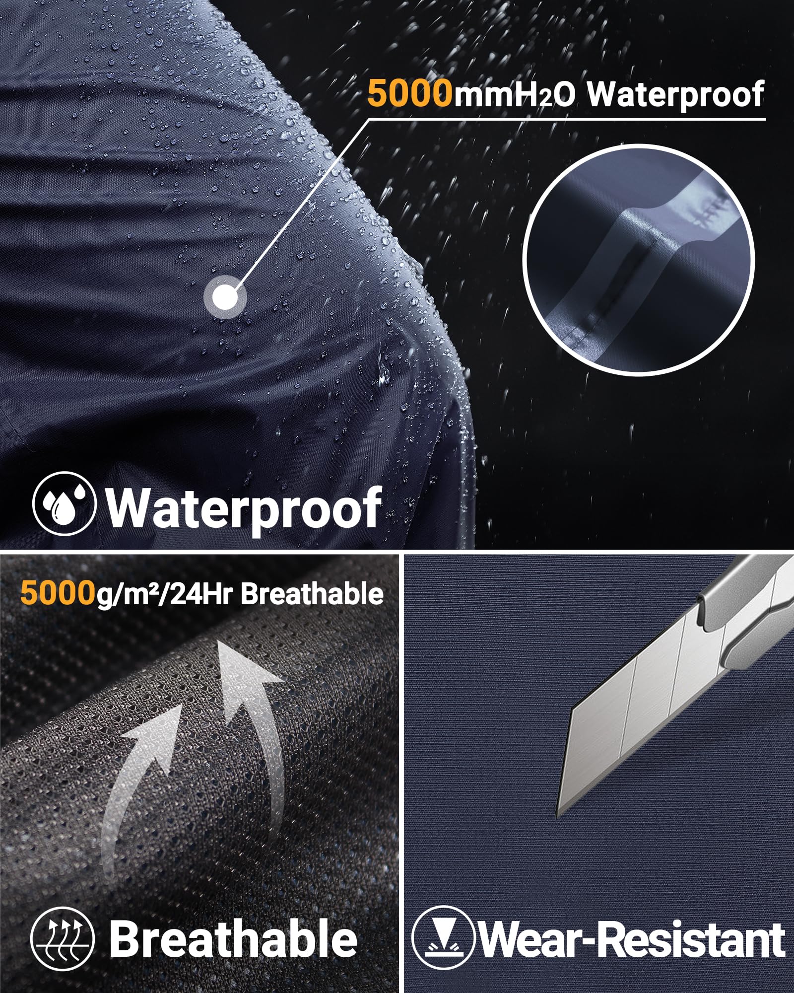 33,000ft Pantalon de pluie pour homme avec fermeture éclair intégrale, imperméable, respirant, pour randonnée, golf, travail