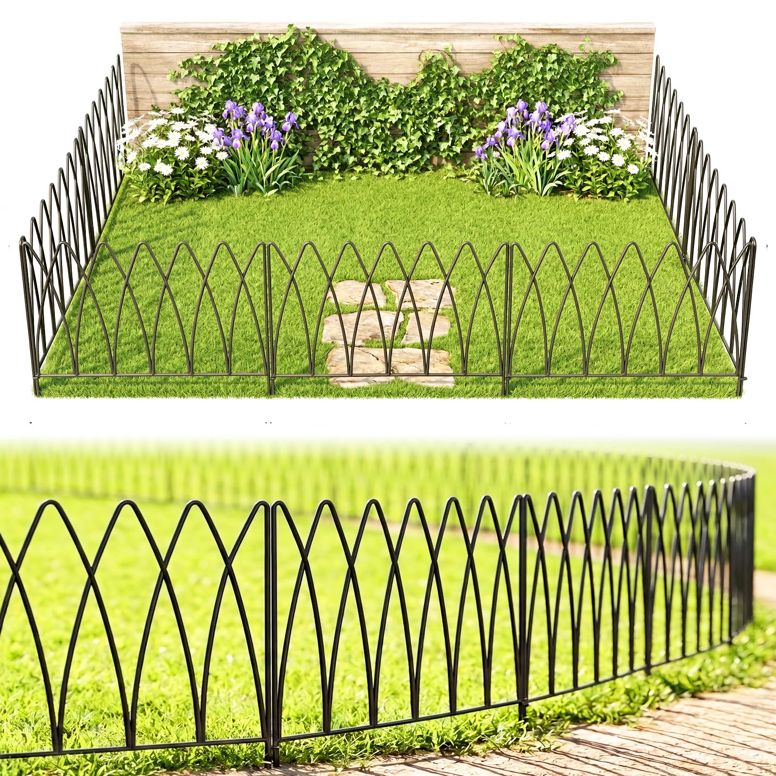 Thealyn Dekorative Metall Gartenzaun,45cm (H) x 2.25m (L),Metall Grenze