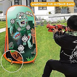 RONSTONE Shooting Practice Target Compatible with Nerf Gun for Boys Girls, Toy Foam Blaster Shooting Targets for Kids Indoor Outdoor, Zombie Shooting Target with Storage Net
