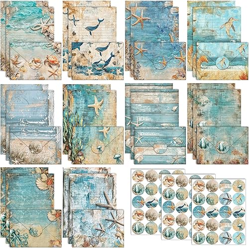 Miniatura 9 de TaoBary Juego de 160 piezas de papel de papelería, 50 papeles de papelería de doble cara con 50 sobres a juego y 60 calcomanías de puntos redondos,